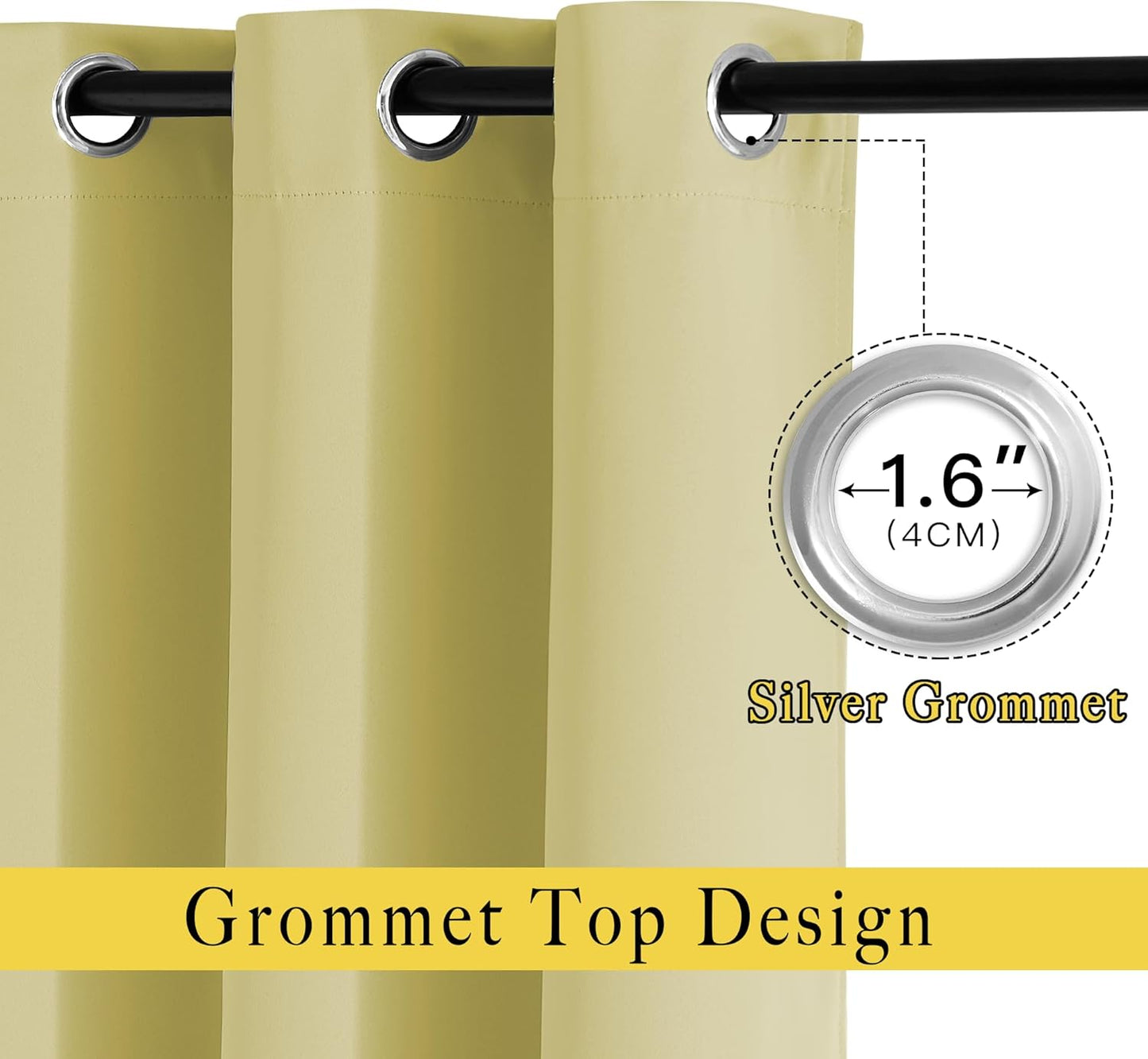 NICETOWN Room Darkening Curtains 66 inches Long, Grommet Window Treatment Energy Saving Thermal Drapes Room Darkening for Living Room/Bedroom, 2 Panels, W66 x L66, Paler Yellow