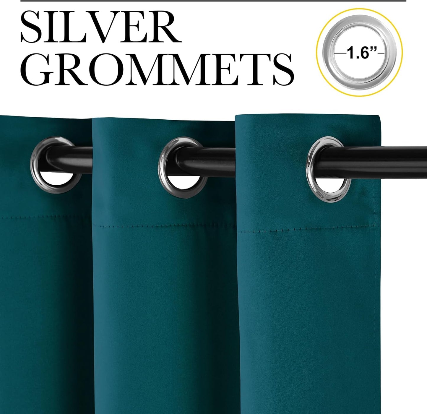 NICETOWN Faux Silk Teal Curtains & Drapes for Bedroom, Grommet Top Thermal Insulated Room Darkening Energy Saving Privacy Drapes for Nursery, 2 Panels, W52 x L63