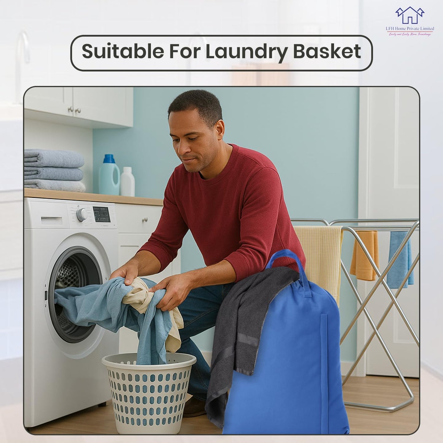 LFH Home Cotton Canvas Large Laundry Bag with Handle, Heavy Duty Drawstring Closure Washable Laundry Bags, School Travel, Home, Hotel, College Dorm, Organizer Sack, Toys Clothes 20x30-Sky Blue