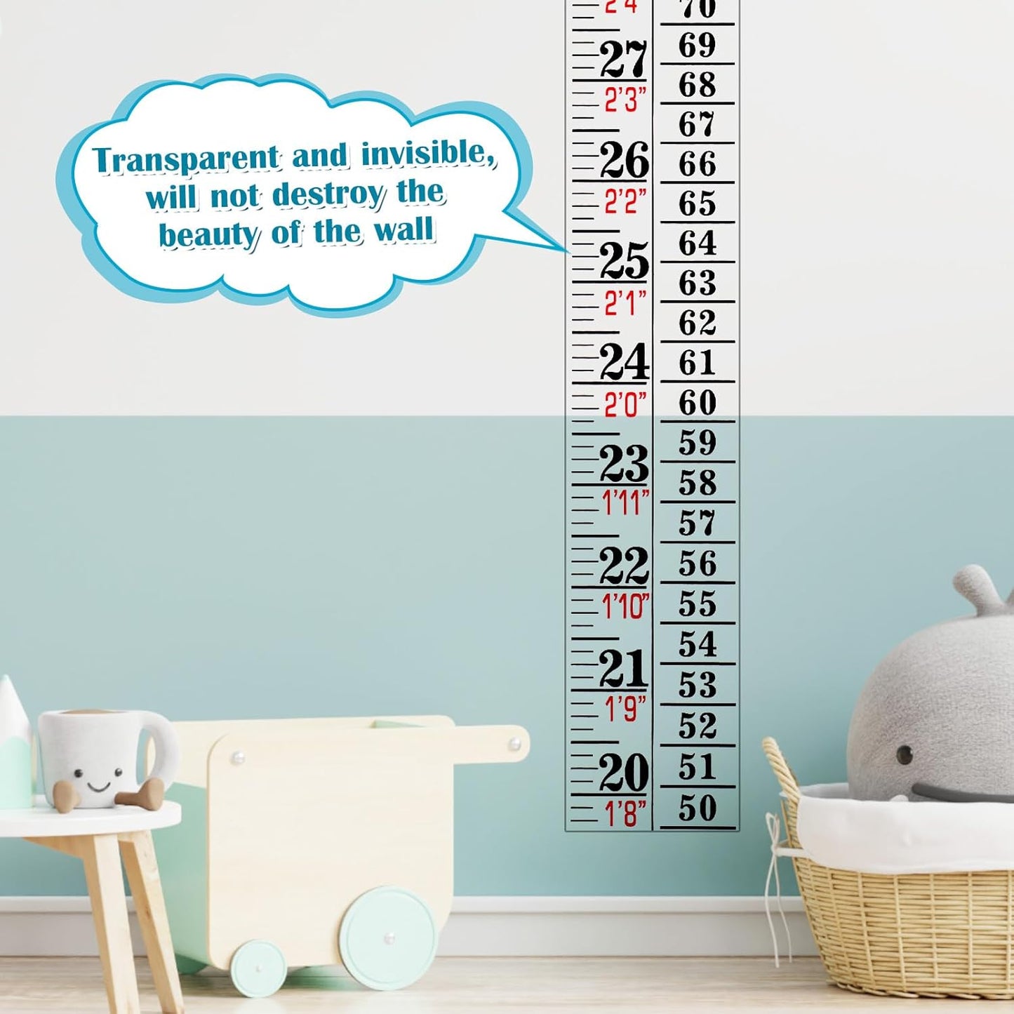Tatuo Growth Chart Wall Labels Height Indicator Tape Ruler Growth Chart Decor Height Indicator Adhesive Ruler for Home Room Measuring (Clear)