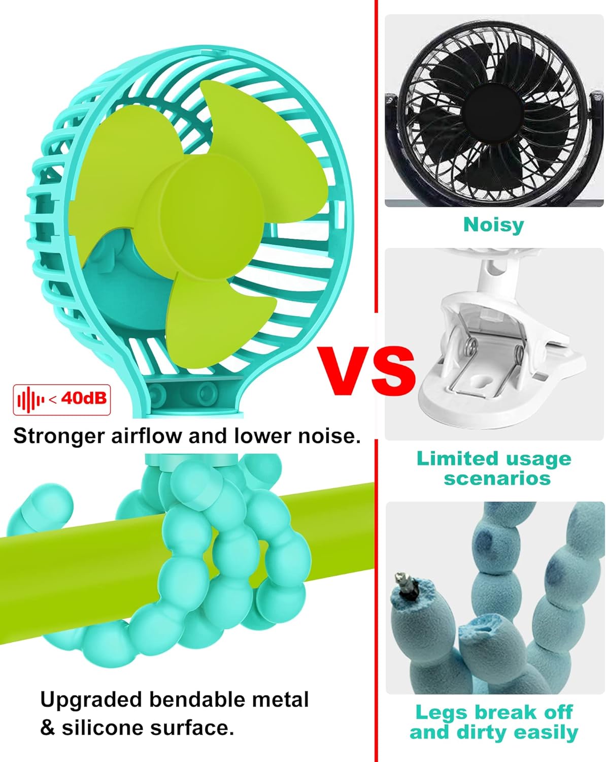 TRELC Mini Handheld Stroller Fan, Personal Portable Baby Rechargeable Fan With Flexible Tripod, Upgraded Version, Gift for Children Office Treadmill Room Car Traveling BBQ Gym (Mint Green)