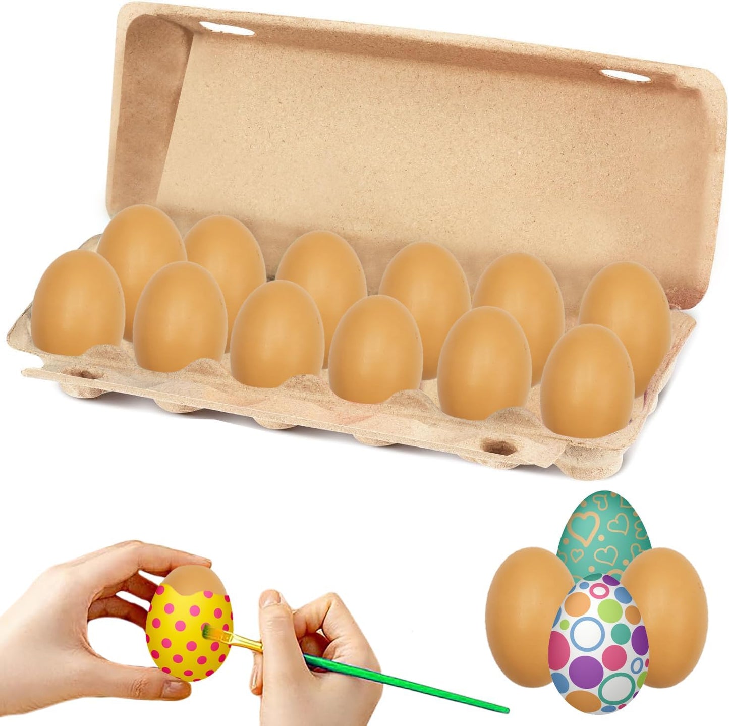 Smooth Brown Wooden Easter Eggs, Perfect for Easter Crafts, Décor and Egg Hunts, 2.3" Inches (48-Pack)