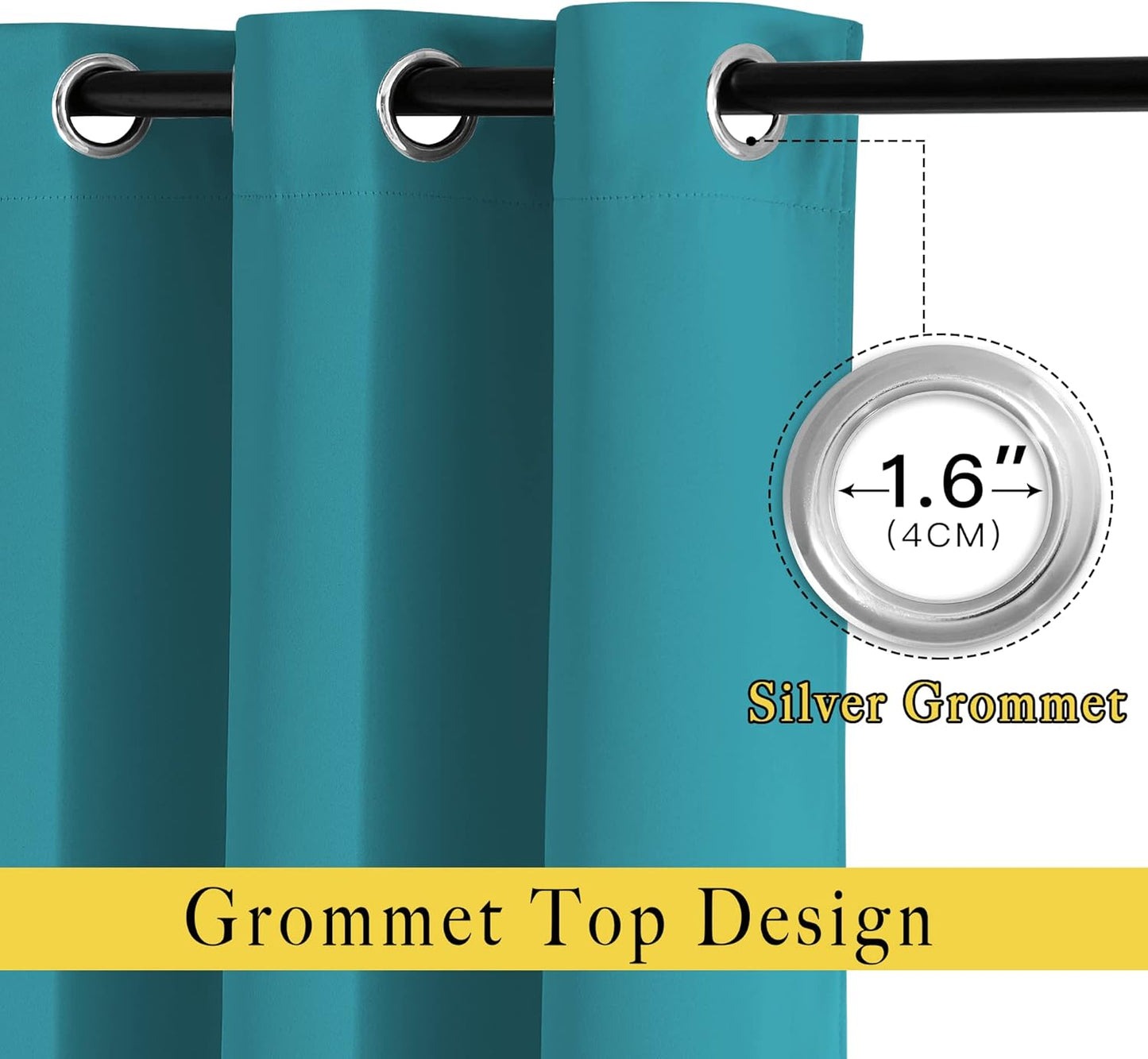 NICETOWN Peacock Teal Blackout Curtains for Living Room, Grommet Thermal Insulated Window Drapes Room Divider Blinds Sound Reducing for Living Room, W46 x L102, 2 Pieces