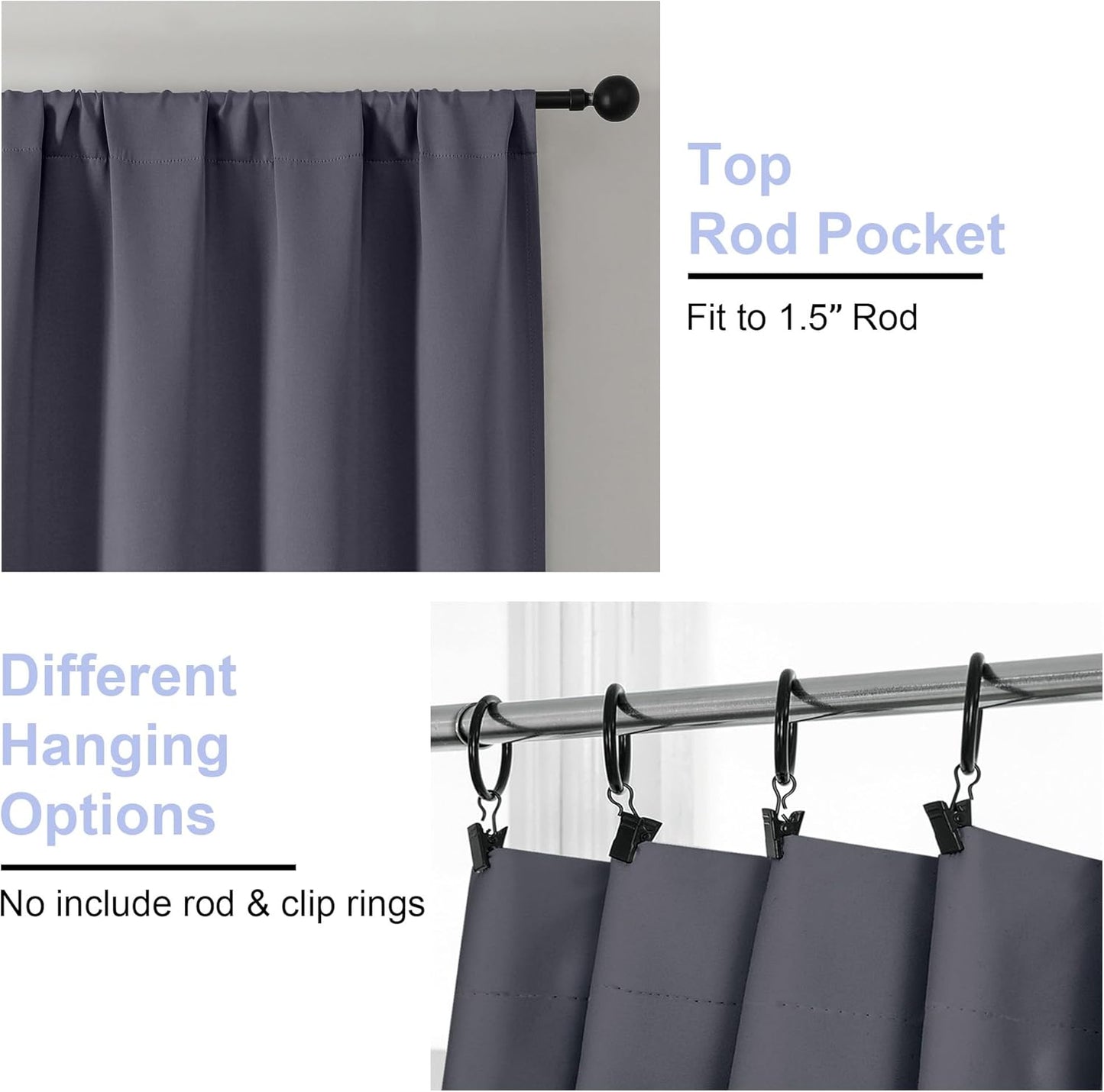 Simplebrand Ava Grey Blackout Curtains for Bedroom 72 Inch Length 2 Panels Set, Privacy Thermal Insulated Rod Pocket Door Window Curtains for Patio French Door Front Door, W40 x L72 Inch, Grey