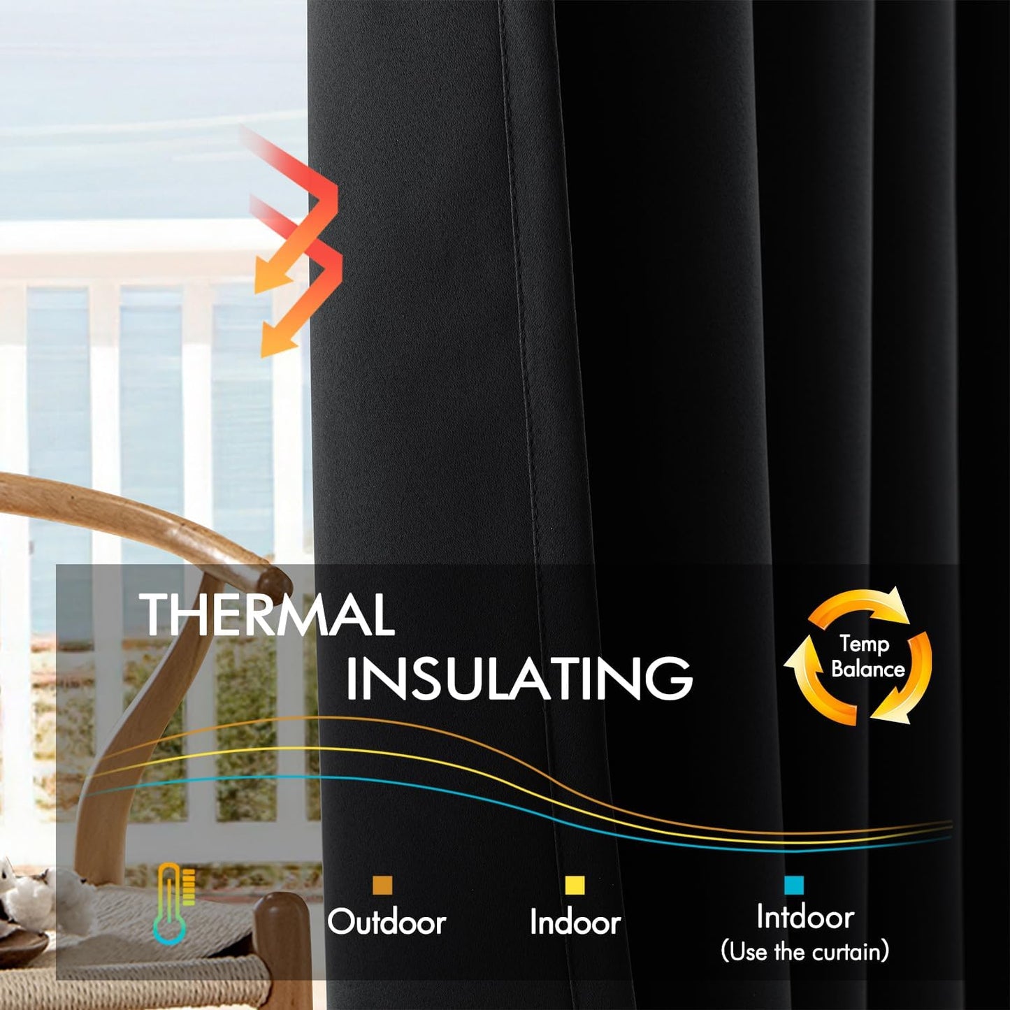 ANRODUO Back Tab Blackout Curtains for Bedroom Living Room, Rod Pocket Pinch Pleated Thermal Insulated Room Darkening Curtains 94 Inches Long 2 Panels, Black, 42 x 94 Inch