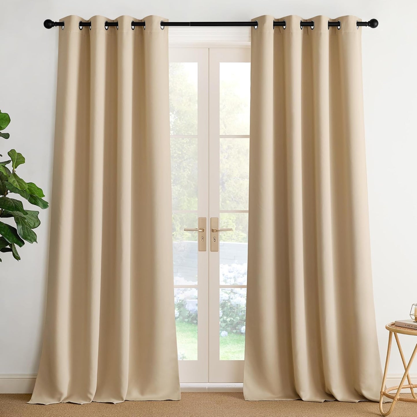 NICETOWN Blackout Curtain Panels for Bedroom, 2 Panels, W52 x L96-inch, Biscotti Beige, Thermal Insulated Grommet Top Blackout Draperies and Drapes for Living Room