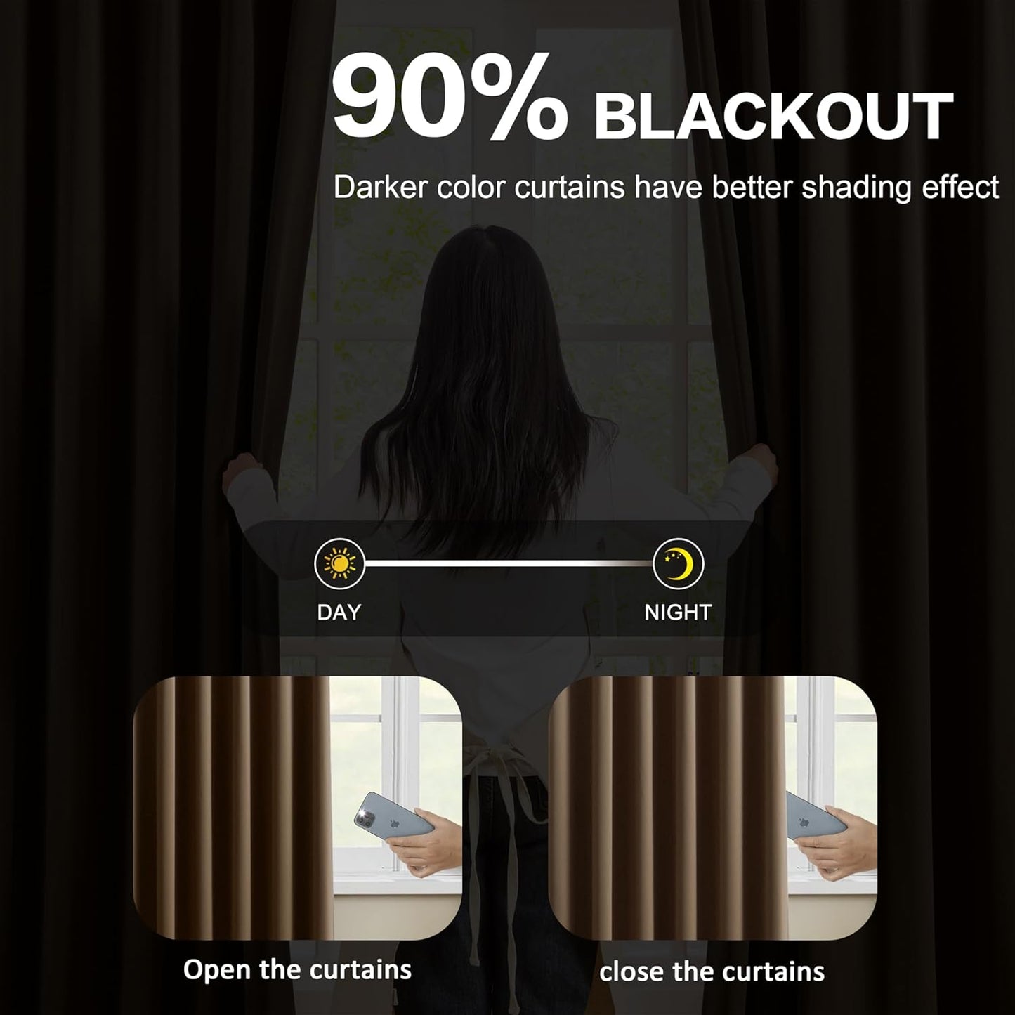 KEQIAOSUOCAI Chocolate Brown Blackout Curtains 92 Inches Long, Custom Made Pinch Pleated Memory Trained Window Curtain Panels Drapery for Bedroom Living Room, 40" W x 92" L, Set of 2