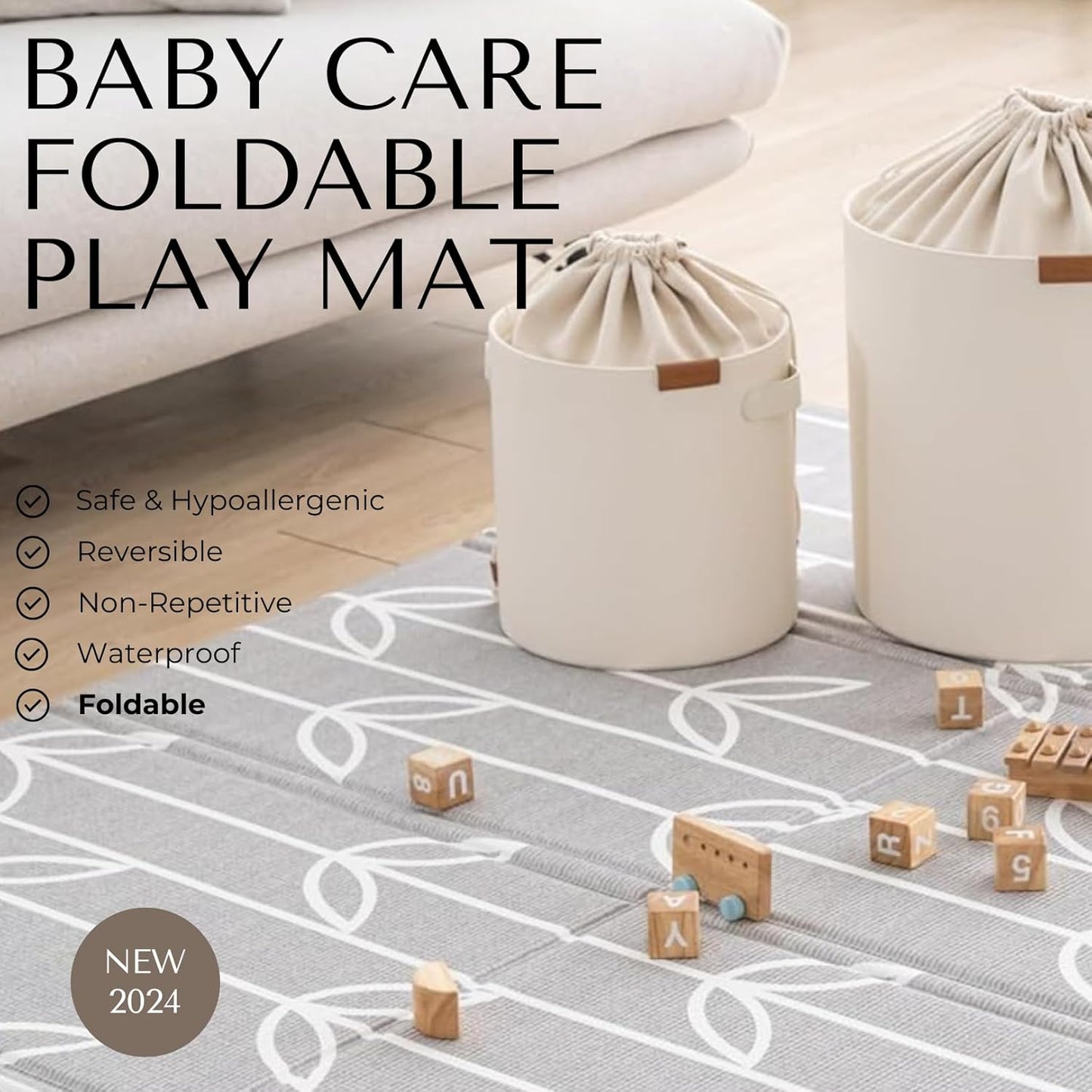 Baby Care Foldable Mat - Sea Petals(Gray), Large