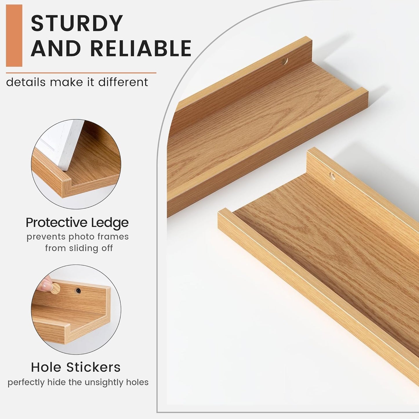 Floating Picture Ledge Shelves for Wall Set of 8, 16 Inch Wall Shelves with Lip Long Large Nursery Book Shelf for Toys Storage Kids Bookshelf Wall Mounted Living Room Bedroom Decor Frames