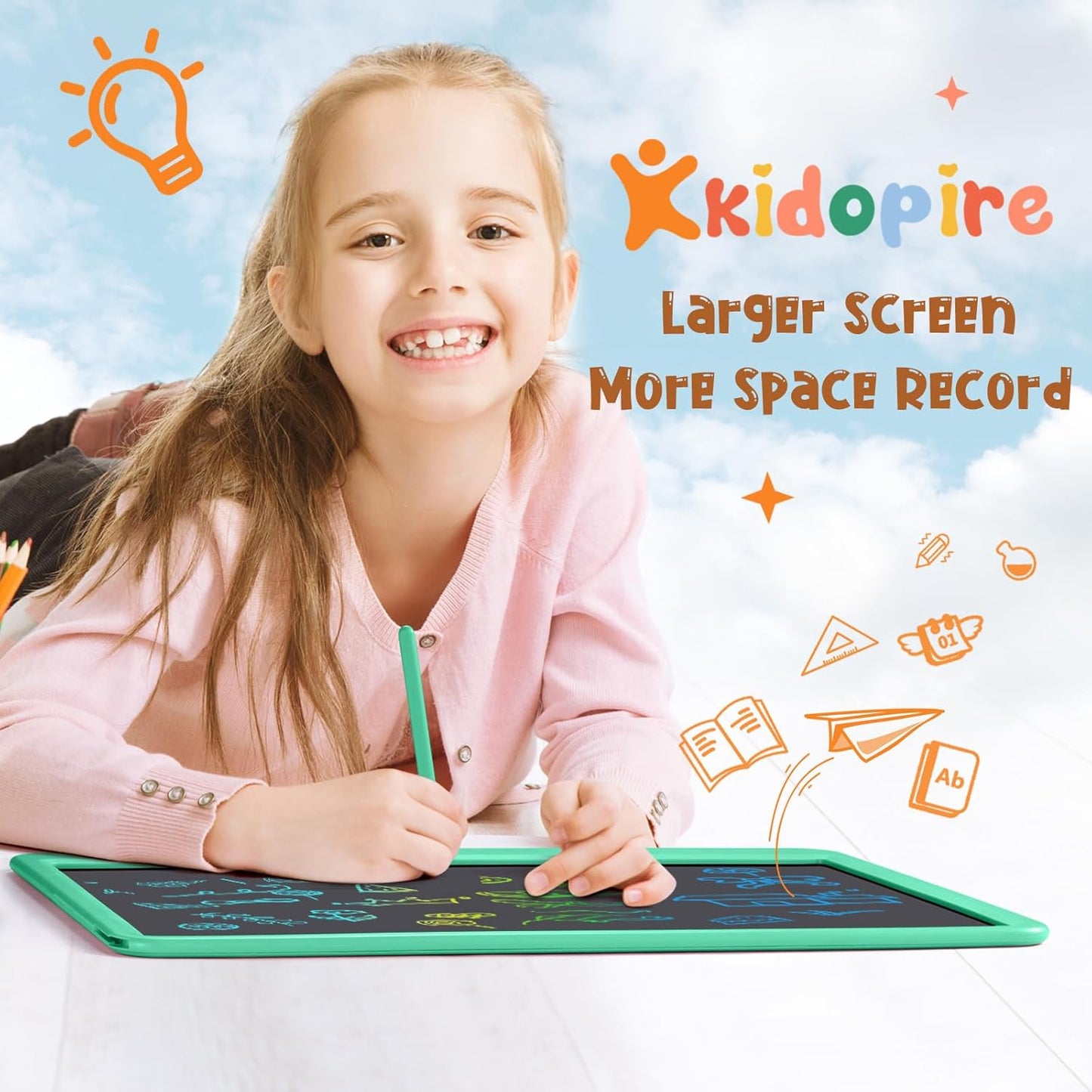 LCD Writing Tablet for Kids, 15 Inch Large Screen Doodle Board Drawing Writing Tablet Board, Educational Toddler Toys Birthday Gift School Office Notes for 3-12+ Year Old Girls Boys, Green