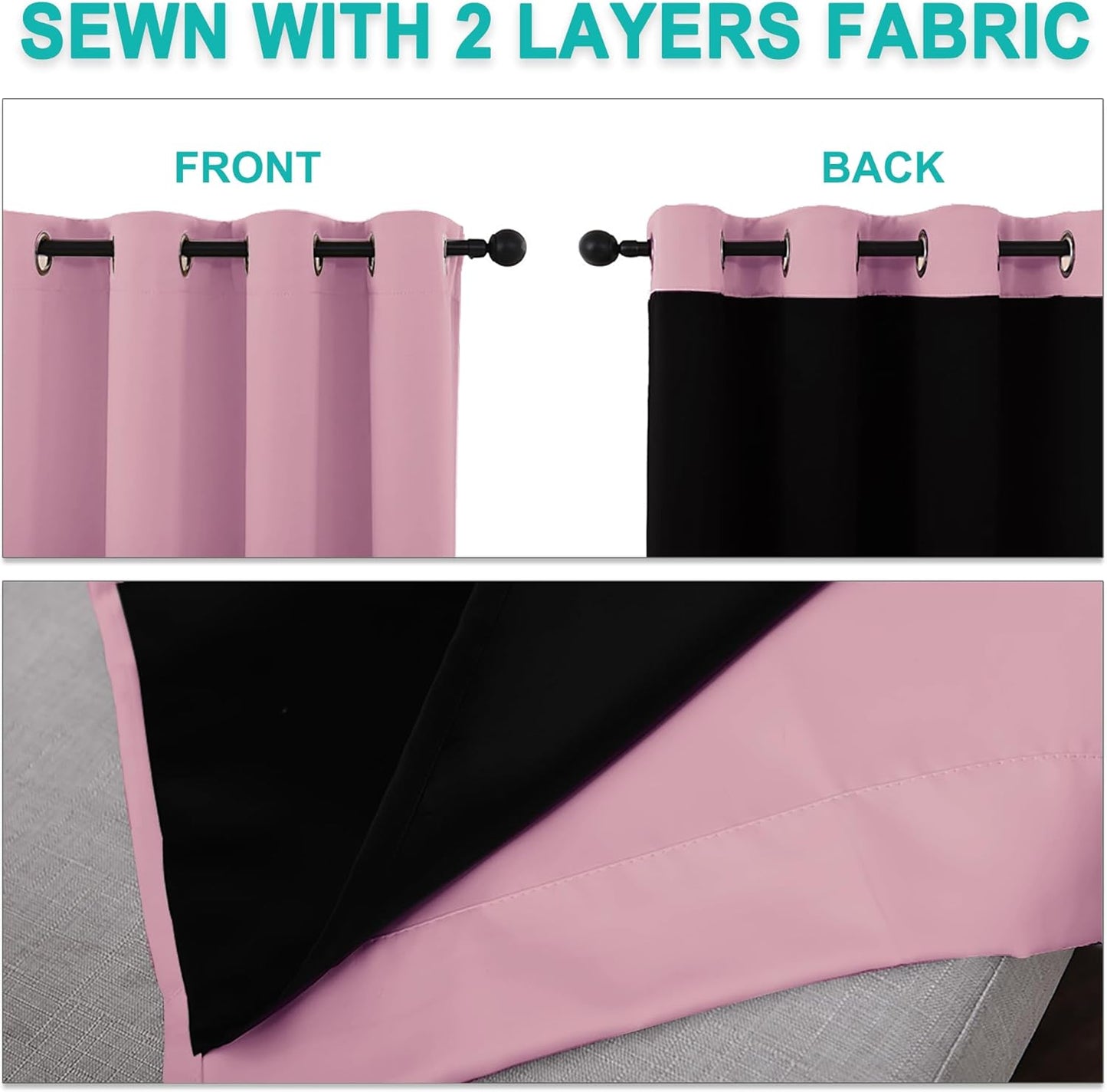 NICETOWN 100% Blackout Blinds, Laundry Room Decor Window Treatment Curtains for Large Patio Sliding Door, Thermal Insulated Crystal Pink Curtains for Bedroom, Set of 2, 70 inches x 108 inches