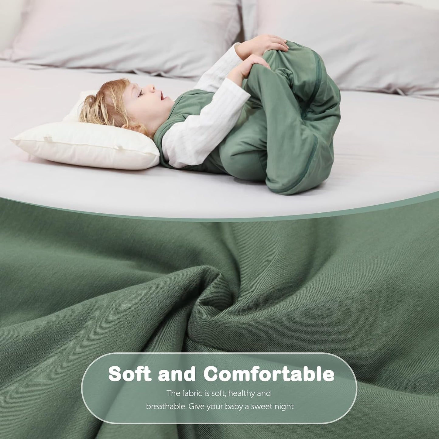 Mosebears Unisex Baby Sleep Sack 1.0 TOG, Supersoft Rayon Made from Bamboo Wearable Blanket with 2-Way Zipper (Dark Green,0-6 Months)