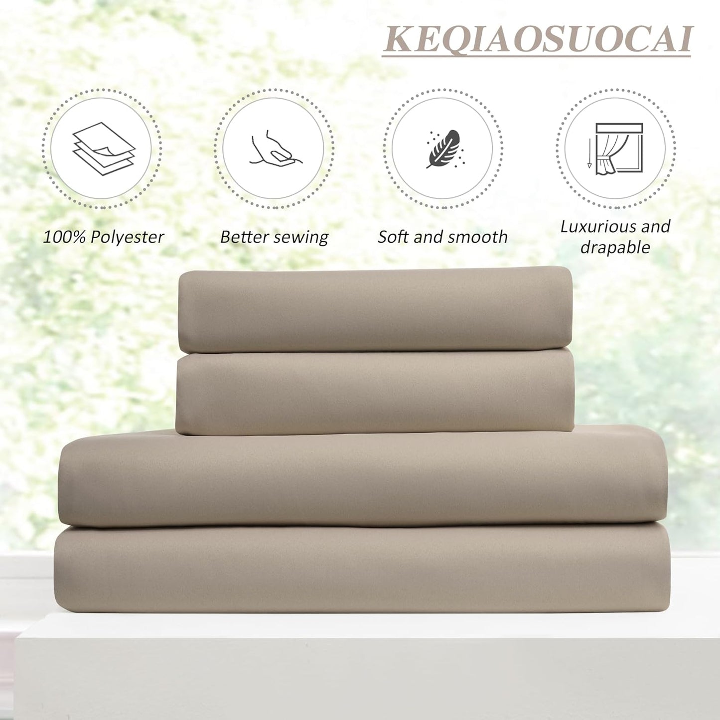 KEQIAOSUOCAI Pinch Pleated Window Curtain Panels 104 Inches Long Light Blocking Solid Custom Made Pleated Curtains Hooks Track Privacy Memory Shape Drape for Living Room,Khaki,40x104, Set of 2