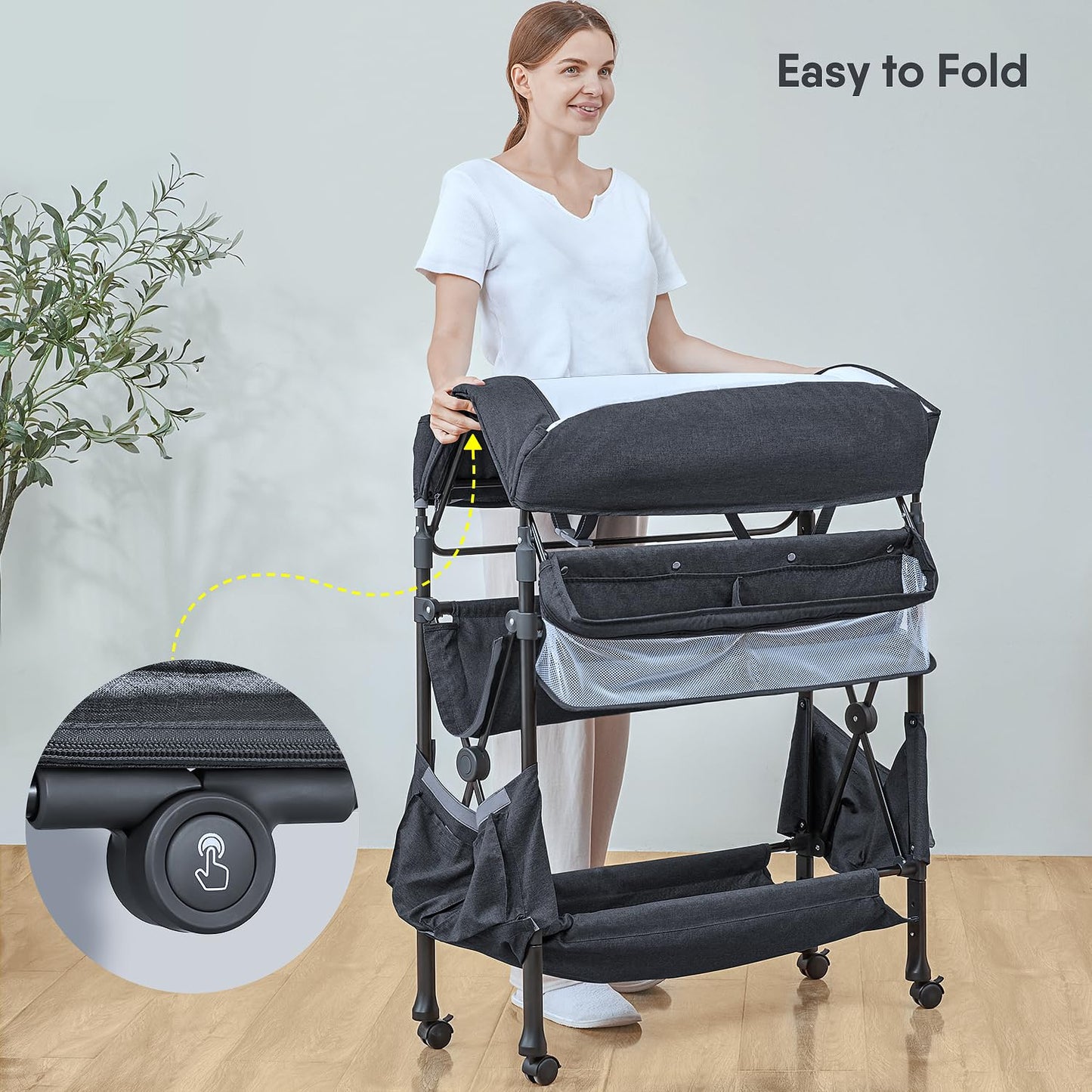 BabyBond Portable Baby Changing Table with 2 Storage Baskets, Foldable Diaper Changing Table Dresser Waterproof Height Adjustable Changing Station for Infant and Newborn(Grey)