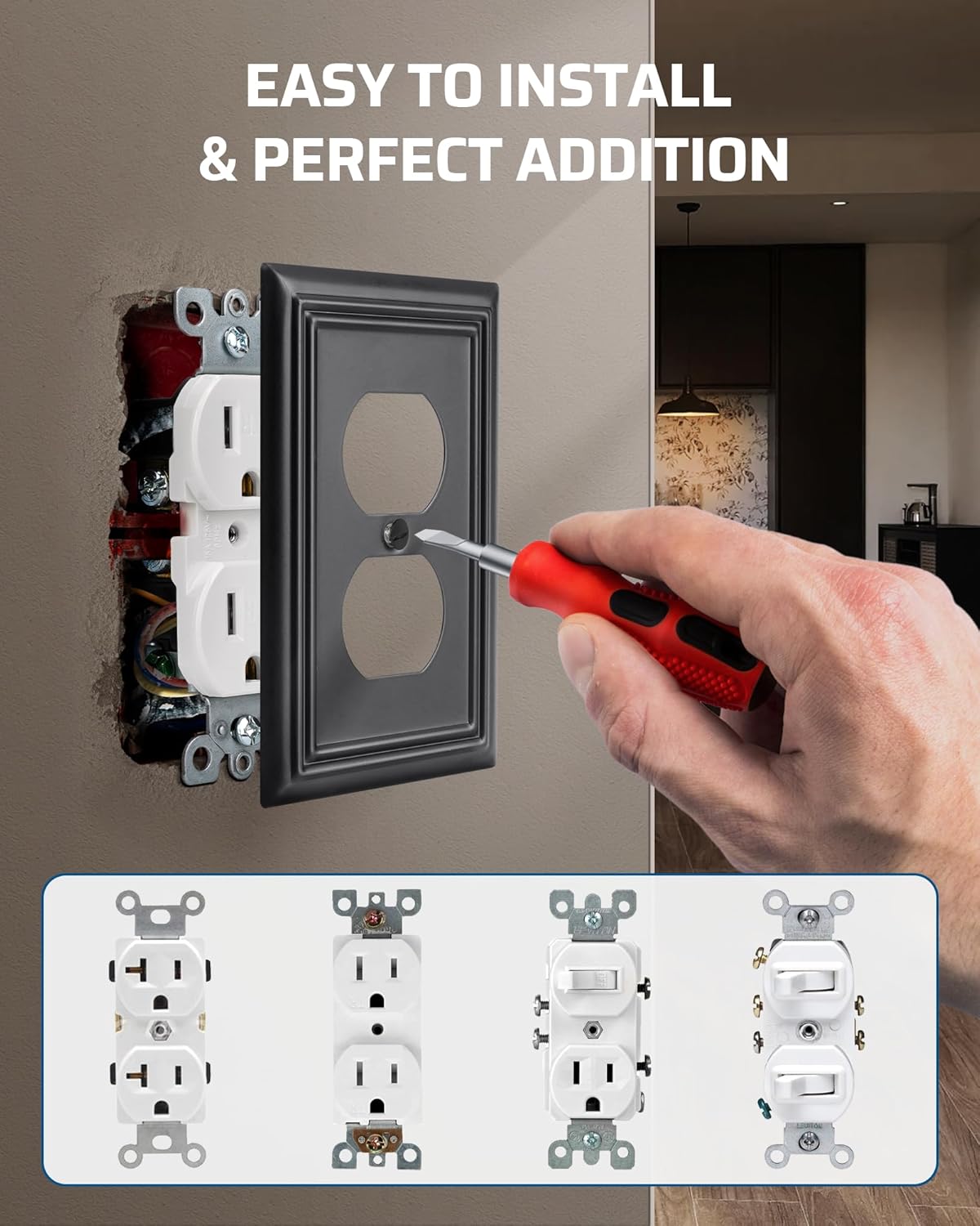 DEWENWILS 4 Pack Black Metal Outlet Covers, 4.88"×3.13" Electric Covers for Outlets, Kitchen Wall Plates, Electric Cover Plates for Outlets