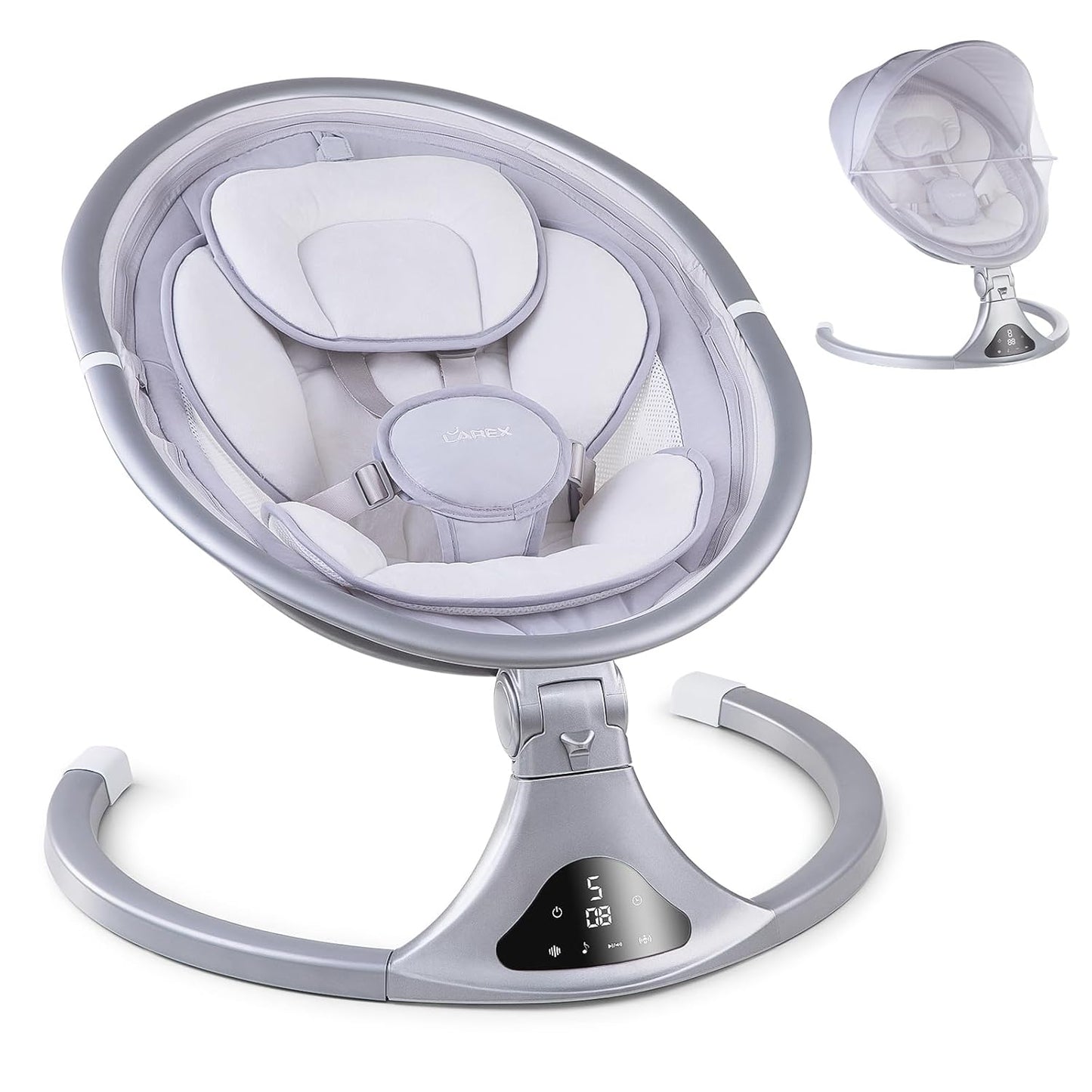 LAREX Baby Swing to Toddler Electric Infant Swing Portable for Newborn Boy Girl, 5 Sway Speeds with Remote Control, 12 Preset Melodies and Bluetooth, 0-6 Months Max 20 Lbs (2024 Model-Sliver)