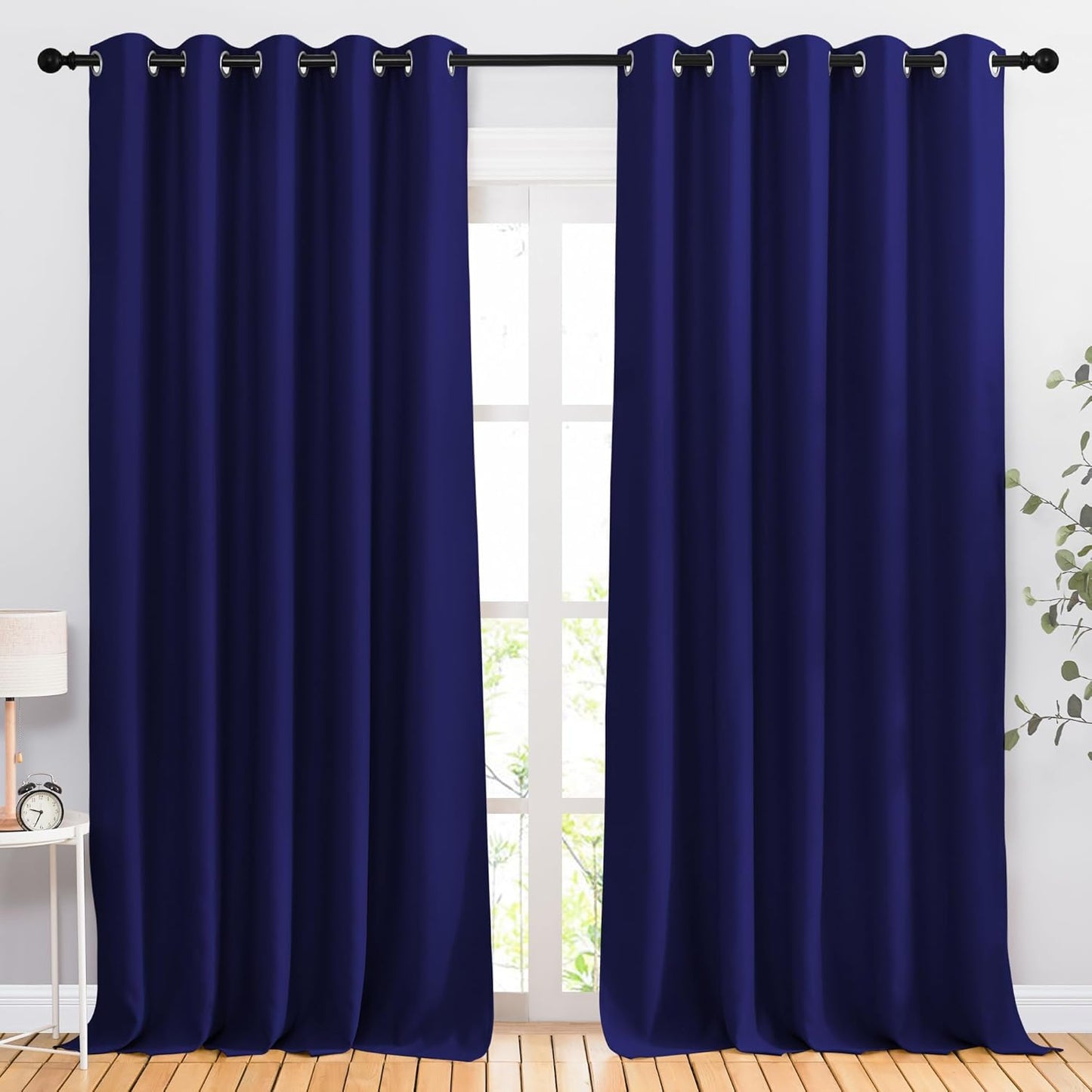 NICETOWN Bedroom Blackout 102 inch Curtains for Sliding Glass Door - Grommet Thermal Insulated Solid Luxury Window Treatments Sound Reducing for Living Room (W66 x L102, Navy Blue, Set of 2)