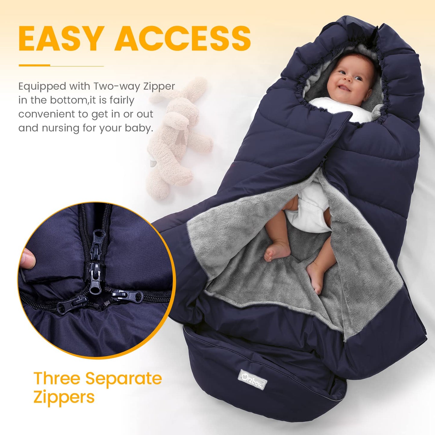 Orzbow Warm Bunting Bag Universal,Stroller Sleeping Bag Cold Weather,Waterproof Toddler Footmuff(Blue,Large)