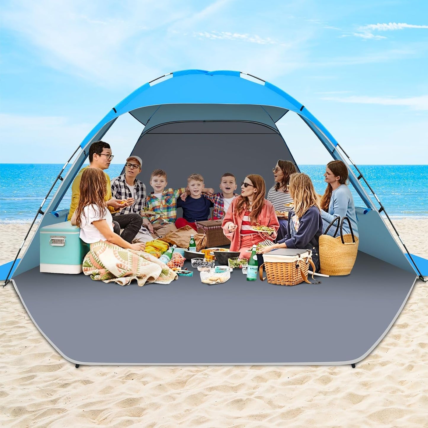 Gorich Beach Tent Sun Shelter for 3/4-5/6-7/8-10 Person with UPF 50＋ UV Protection, Lightweight & Easy Setup Beach Shade Canopy, Portable Beach Shade Tent Beach Cabana