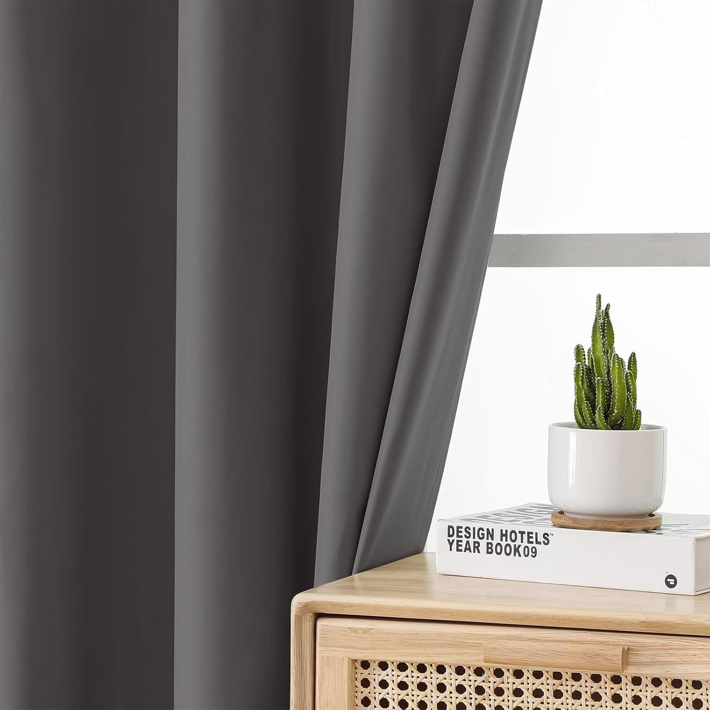 Joydeco Dark Grey Blackout Curtains 63 Inch Length for Bedroom, Grommet Thermal Insulated Curtains 63 Inch Length for Livingroom, Solid Polyester Room Darkening Drapes 63 Inches Long