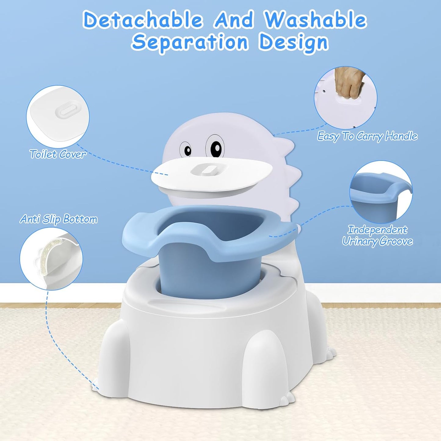 Potty Seat Baby Training Chair Boys Girls Toddler Dinosaur Comfortable children 1-5 years old Baby toilet Animal seat with lid back potty trainer (indigo)