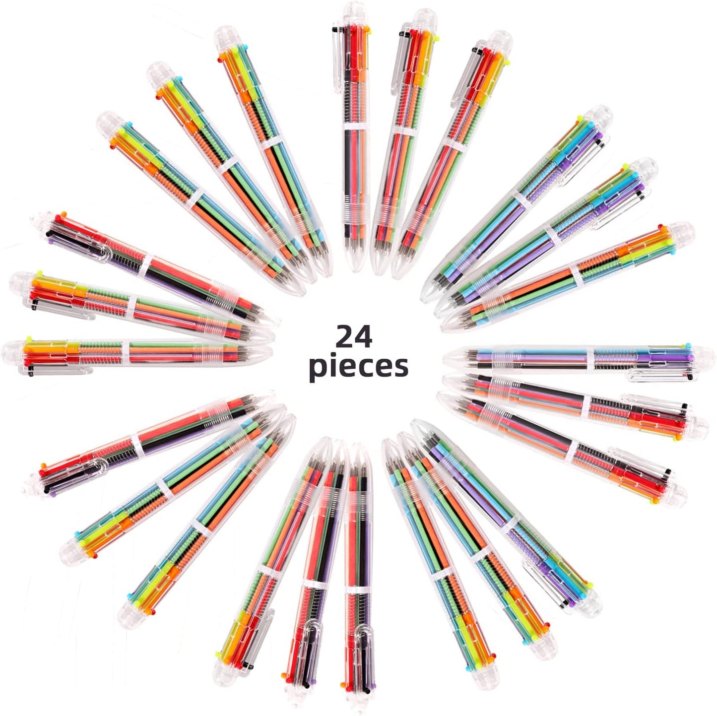 DAIKOYE 24 PCS 0.5mm 6-in-1 Multicolor Ballpoint Pen 6 Colors Transparent Barrel Ballpoint Pen for Office School Supplies Students Children Gift