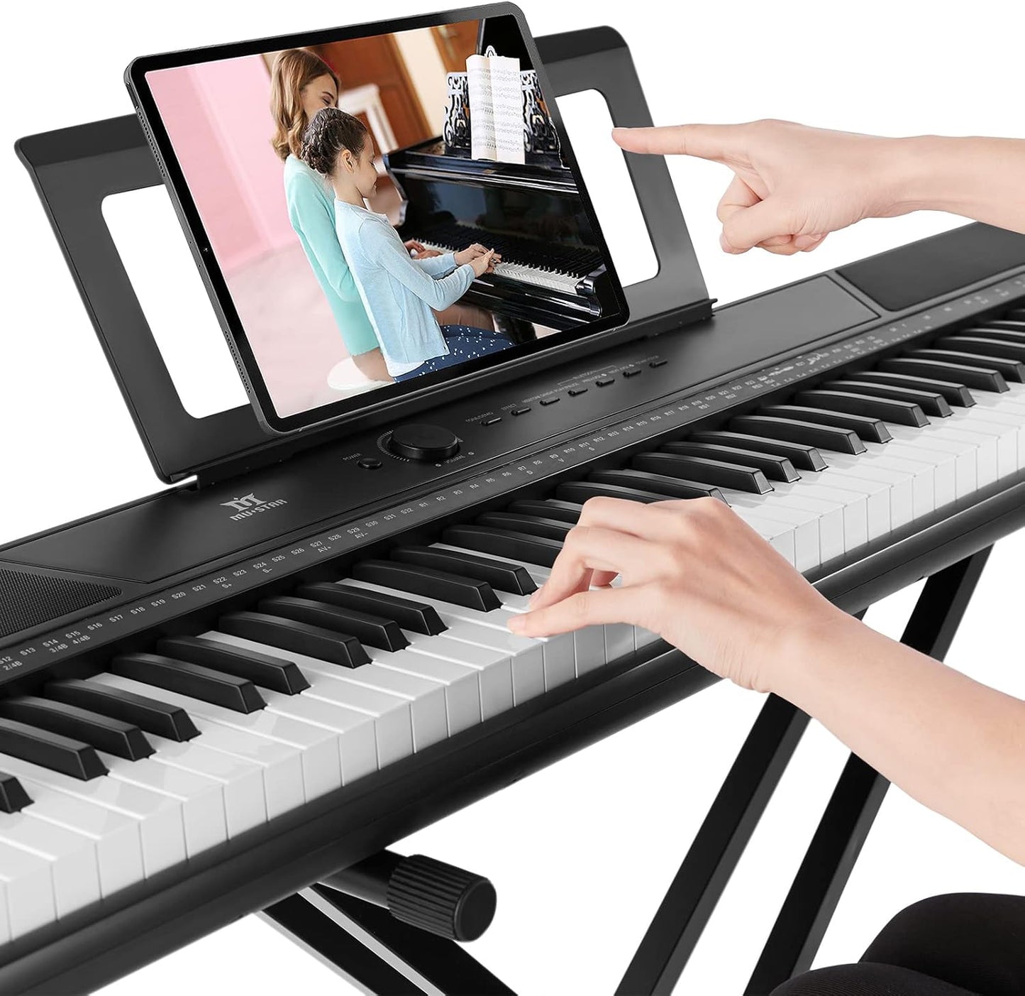 MUSTAR Digital Piano 88 Key Weighted with Stand, 88 Key Semi Weighted Keyboard Piano MEP-1100, Electric Piano Keyboard 88 Keys for Beginners, 2x25W Stereo Speakers, Case, Sustain Pedal, ABS, Black