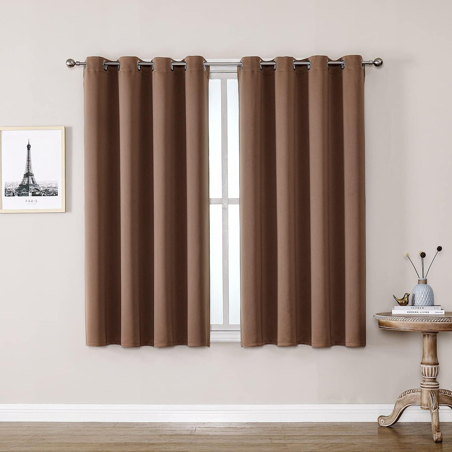 ChrisDowa Grommet Room Darkening Curtains for Bedroom and Living Room - 2 Panels Set Thermal Insulated Blackout Curtains (Cappuccino, 52W x 54L)