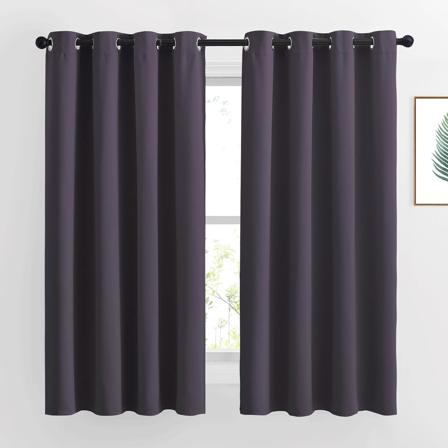 NICETOWN Blackout Curtains for Bedroom, Grommet Solid Thermal Drapes Light Blocking Window Treatments Sound Reducing for Living Room, Greyish Purple, W46 x L63, 2 Panels