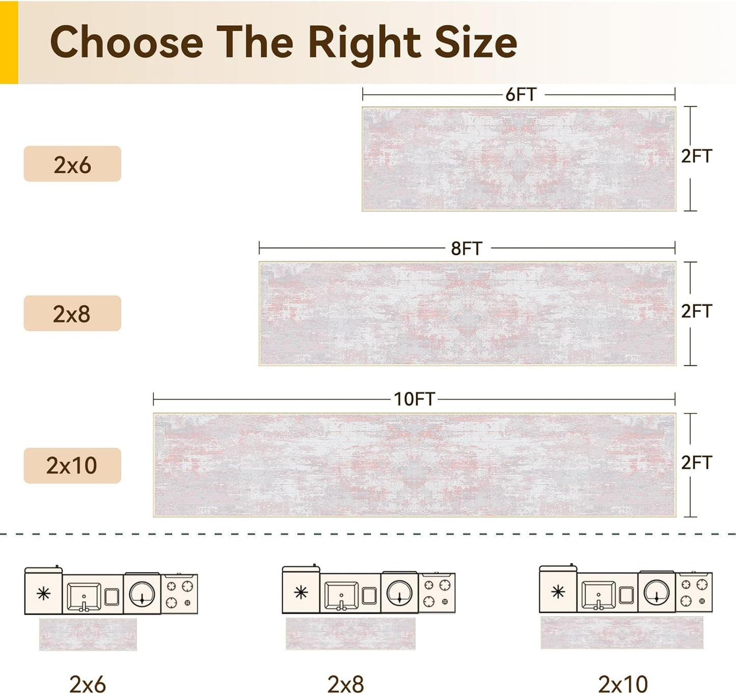 Washable Area Rugs 2'x6' Non-Slip Modern Abstract Soft for Living Room Entryway Bedroom Nursery, Print Pattern, Grey Pink