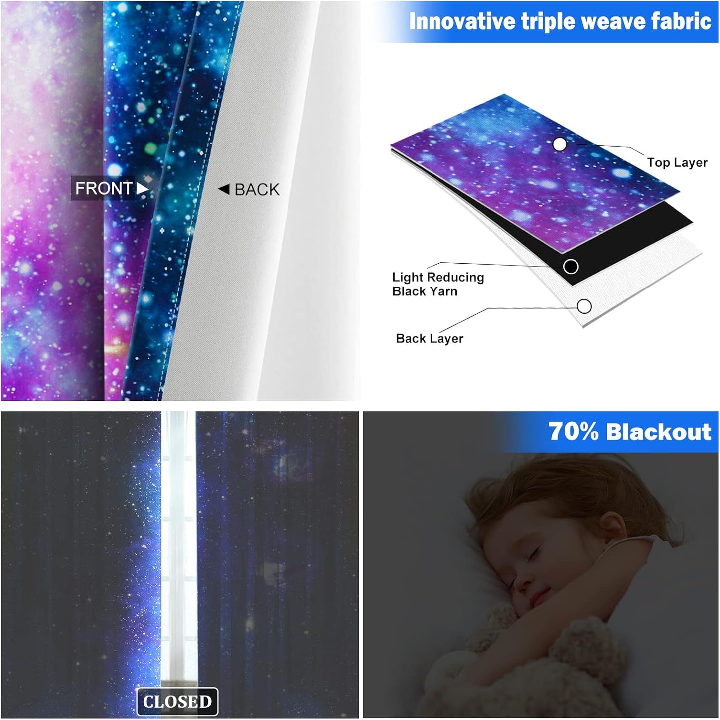 Aimego Galaxy Blackout Curtains Outer Space Universe Nebula Night Starry Window Drapes Decor for Kids Boys Teens Bedroom Living Roomm Grommet Room Darkening Curtains 2 Panel Set, 42"X84"