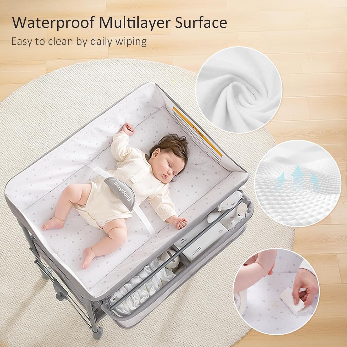 Baby Changing Table with Wheels, Maydolly Portable Foldable Changing Table, Waterproof Diaper Changing Station, Adjustable Height Changing Station, Mobile Nursery for Newborn and Infant (Grey)