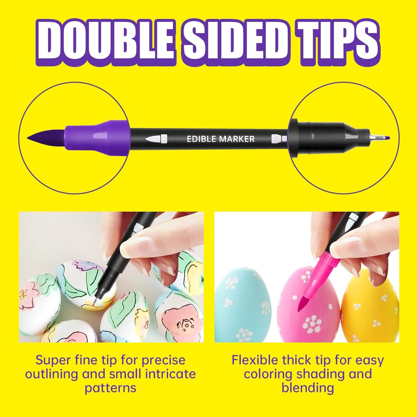 Edible Markers, 14 pcs Colorful Food Coloring Pens for Decorating Cookies, Fondant, Gum paste, Icing, Macarons, DIY Easter Eggs, Marshmallows, Fruits.
