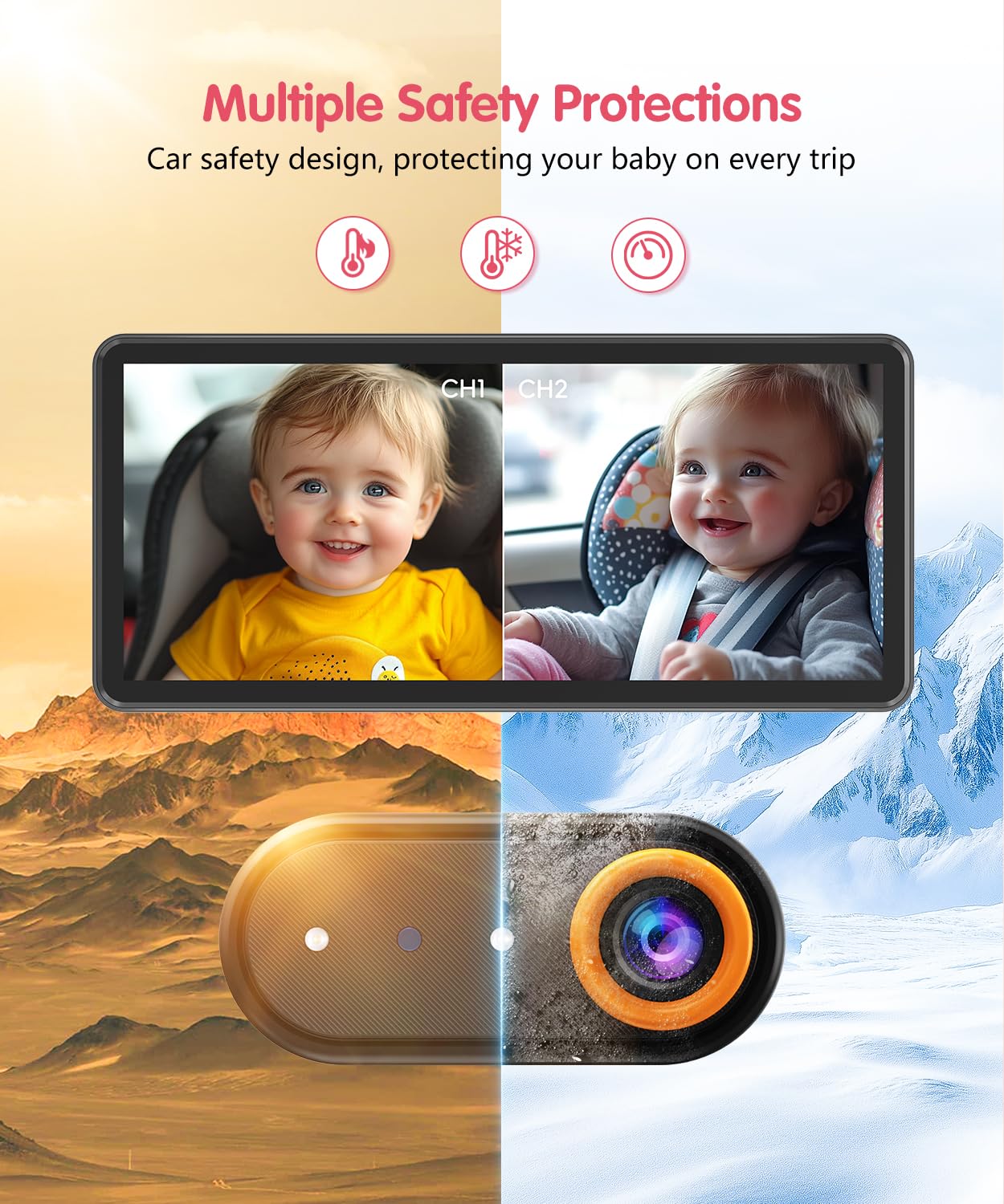 BM5 PRO Baby Car Camera for 2 Kids, 7.2" 1080P Dual Channel Display for Car Seat, Easy Installation with 2 IR Night Vision Cameras, Rear Seat Safety for Babies and Pets