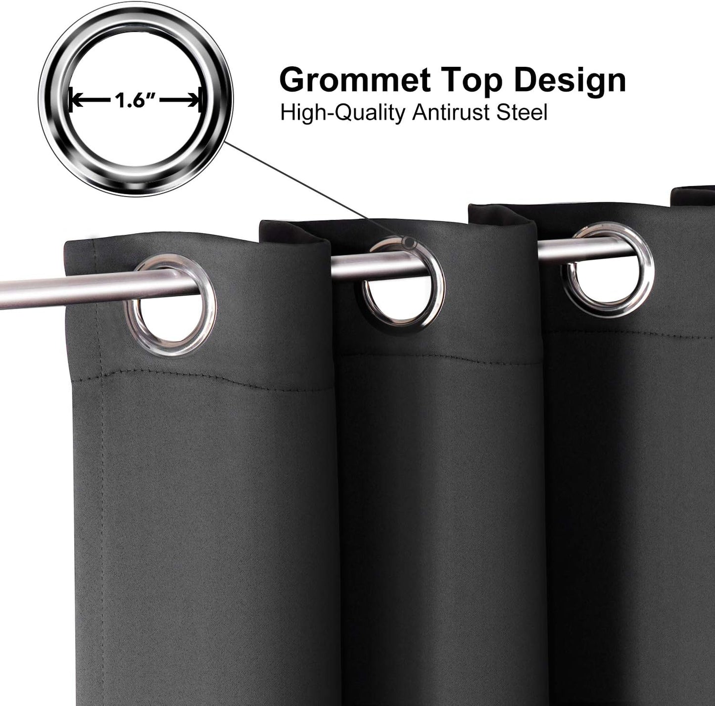 ChrisDowa Grommet Blackout Curtains for Bedroom and Living Room - 2 Panels Set Thermal Insulated Room Darkening Curtains (Dark Grey, 38W x 45L)
