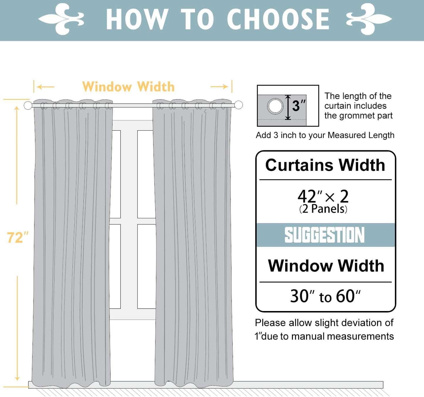 ChrisDowa 100% Blackout Curtains 72 inch Long for Bedroom with Black Liner, 2 Thick Layers Total Blackout Thermal Insulated Grommet Window Curtains 2 Panels Set (Greyish White, 42 x 72 Inch)