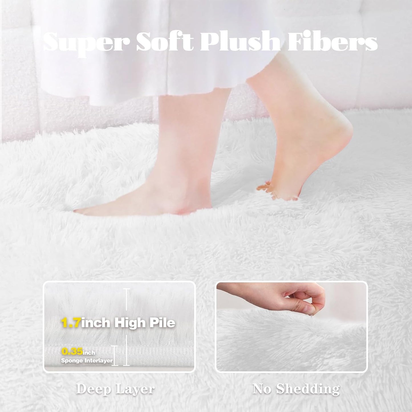 4FT Round Rug for Bedroom: Fluffy Shag Soft Washable Rugs Circle Small Fuzzy Plush Indoor Carpet for Living Room Nursery Playroom Dorm Kids Girls Boys Room (White, 4'x4')