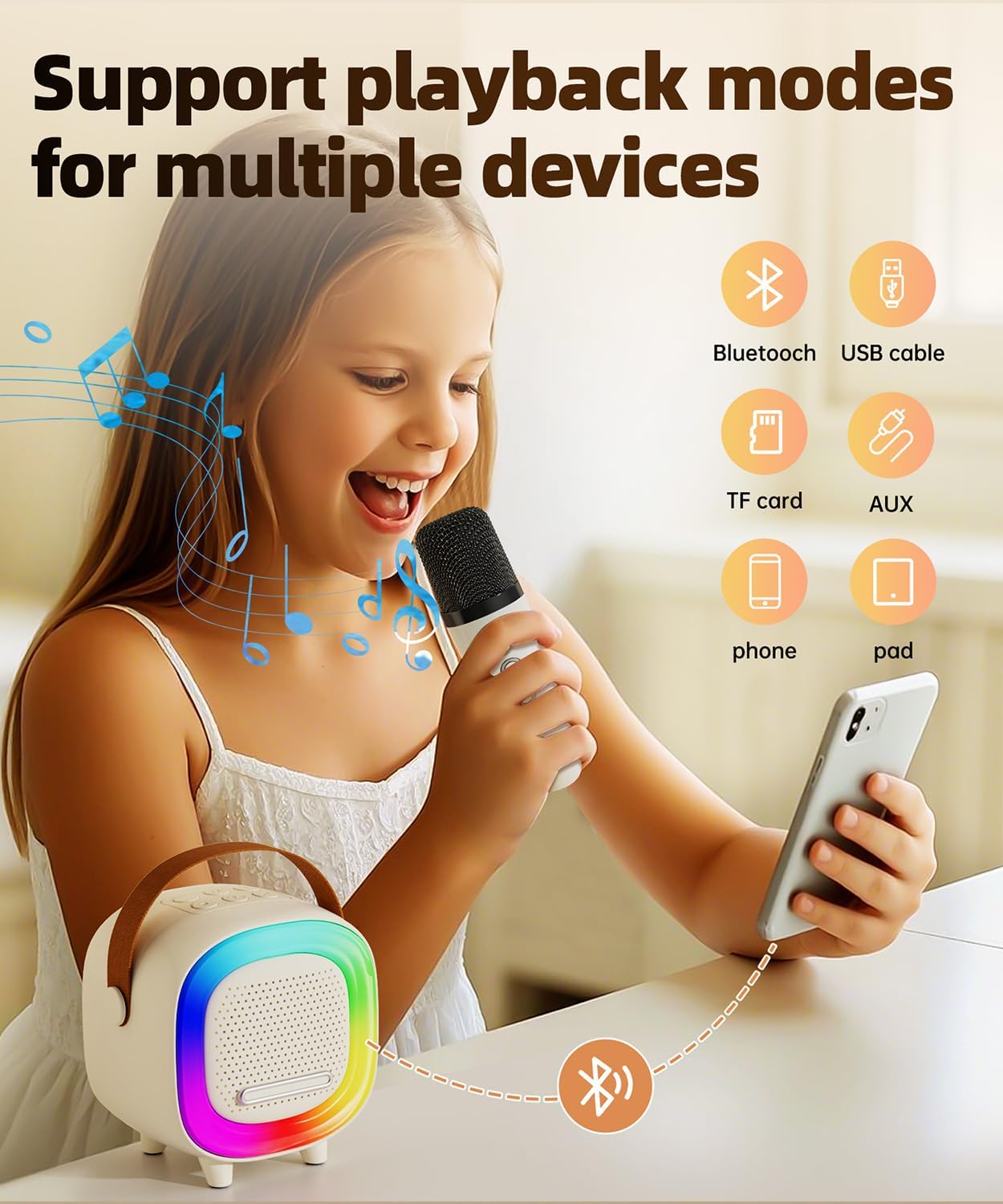 Mini Karaoke Machine Speaker for Kids Adults, Portable Bluetooth with 2 Wireless Microphones, Children's Day Birthday Gift Ideas for Toys for Teens Boys and Girls Aged 4, 5, 6, 7, 8, 9, 10, 11, 12+