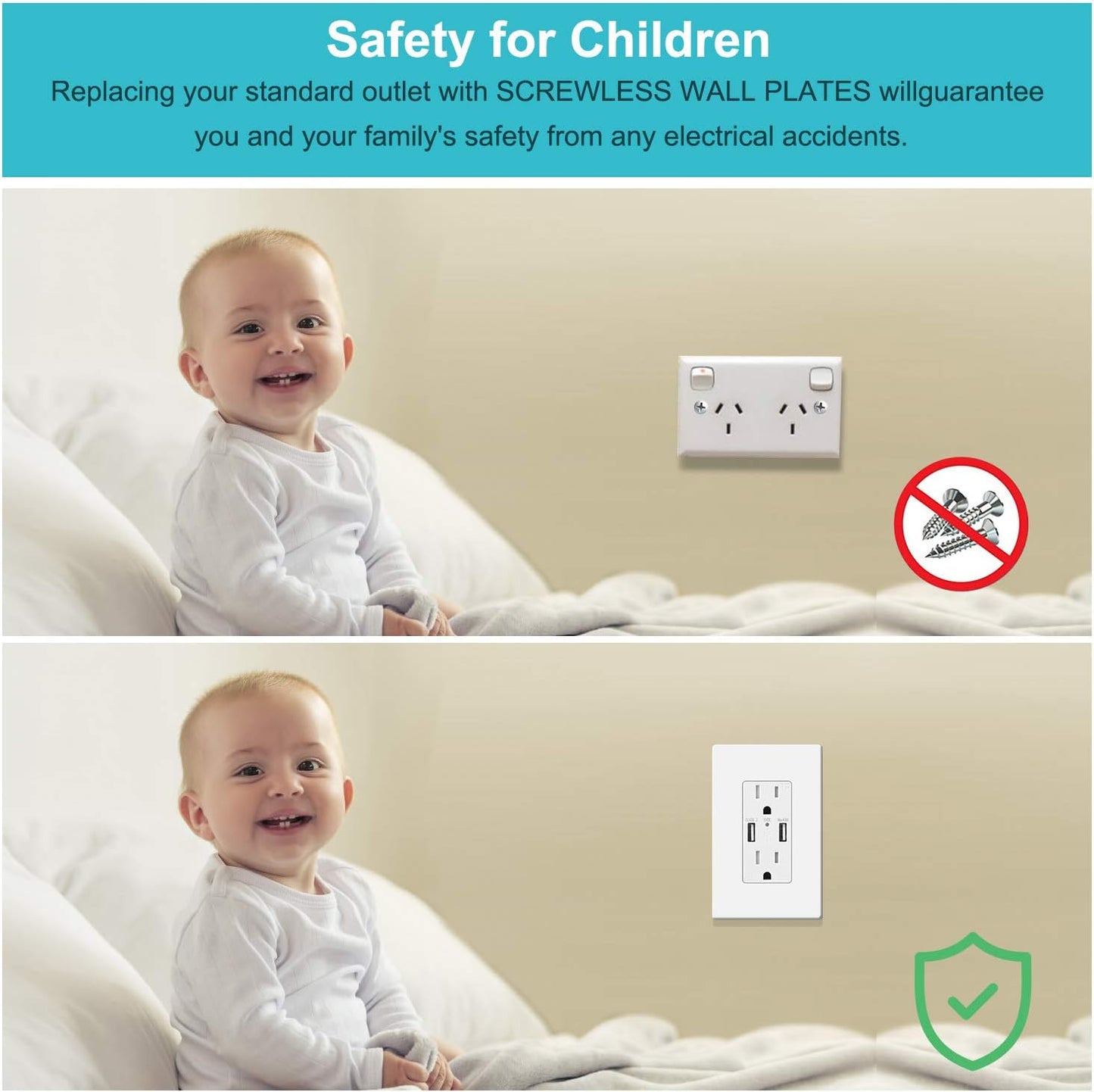 10 Pack 1-Gang Screwless Wall Plate, Decora Outlet Cover Plates, 4.57” H x 2.76” L, for Light Switch, Dimmer, GFCI, USB Outlet