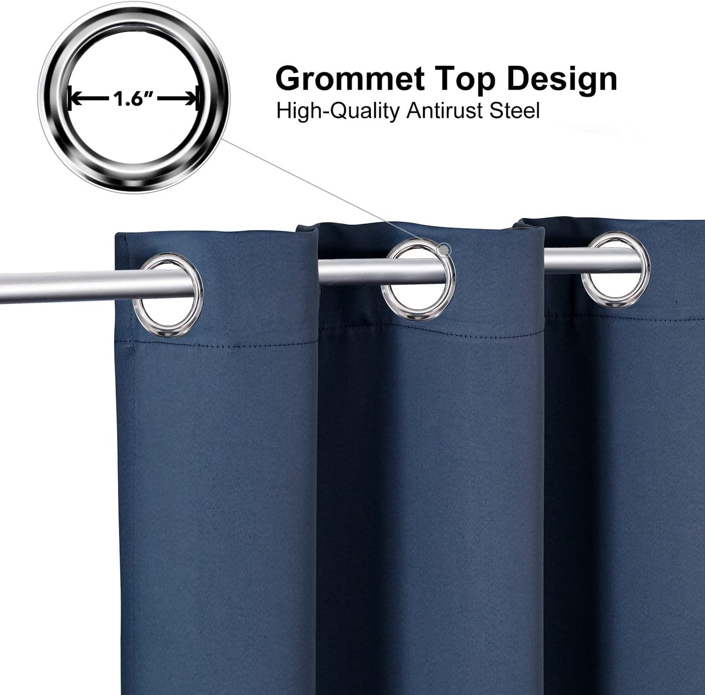 ChrisDowa Blackout Curtains 108 Inches Long 2 Panels Set for Living Room, Grommet Thermal Insulated Room Darkening Curtains for Bedroom (Stone Blue, 52 x 108 Inch)