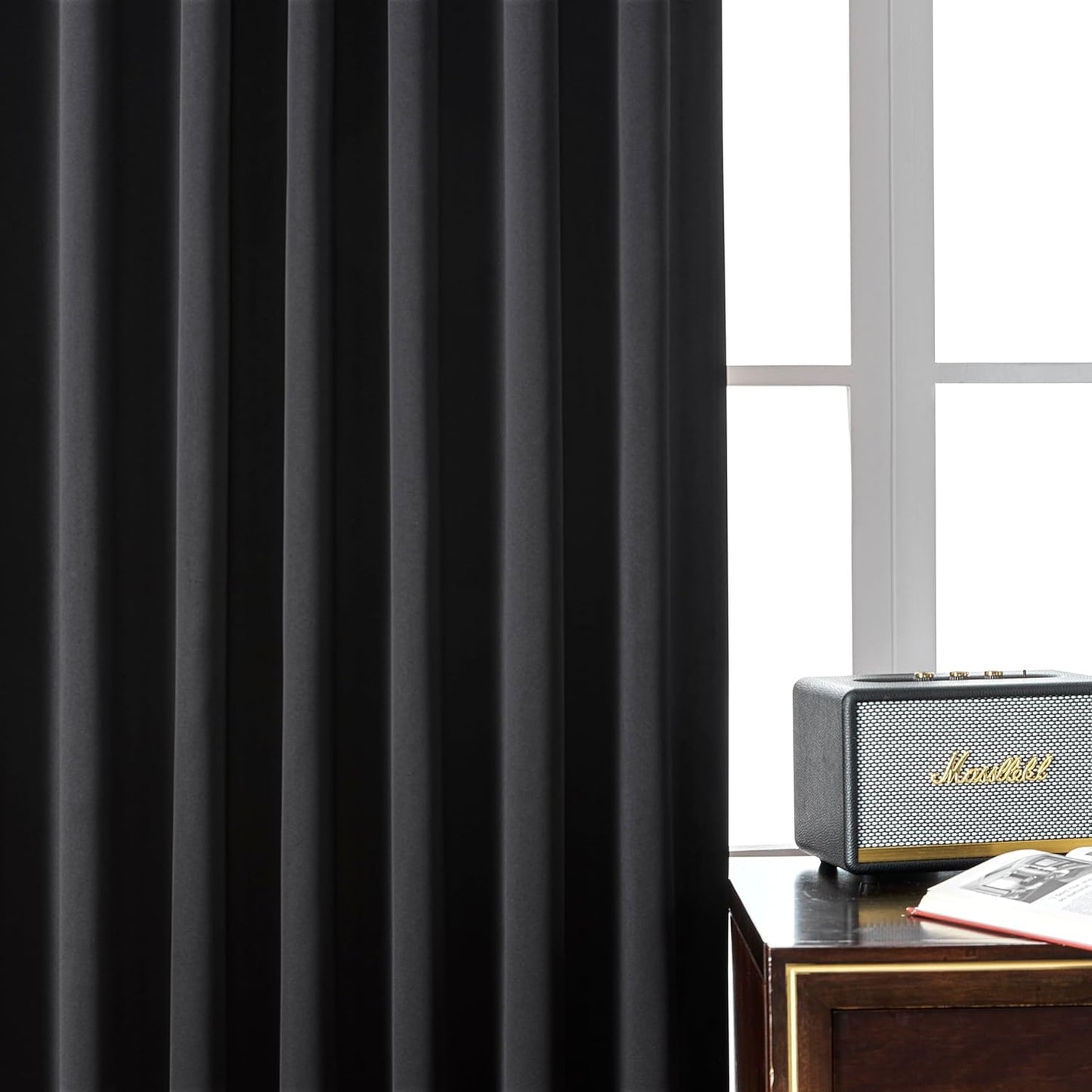 Joydeco Custom Blackout Curtains for Bedroom, 1 Panel Room Darkening Curtains & Drapes for Living Room Window Rod Pocket Back Tab (Custom Size,Black)