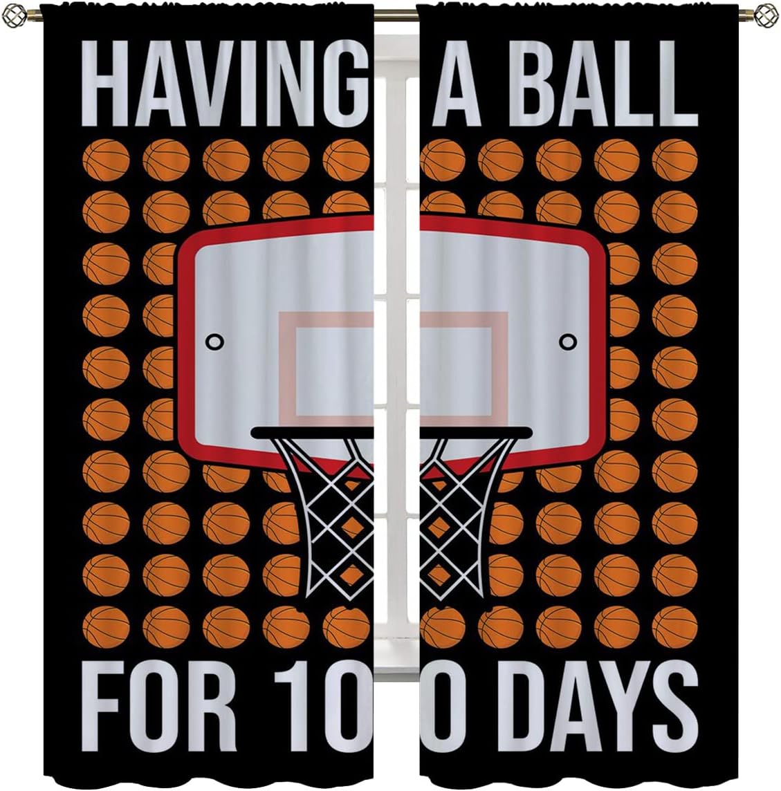 Basketball Blackout Curtains for Boy Girl Room Darkening Decor,Sports Themed Hoop and Many Basketballs Bedroom Living Room Home Rod Pocket Thermal Insulated Window Curtain/Drapes Panel,55x63 Inch…