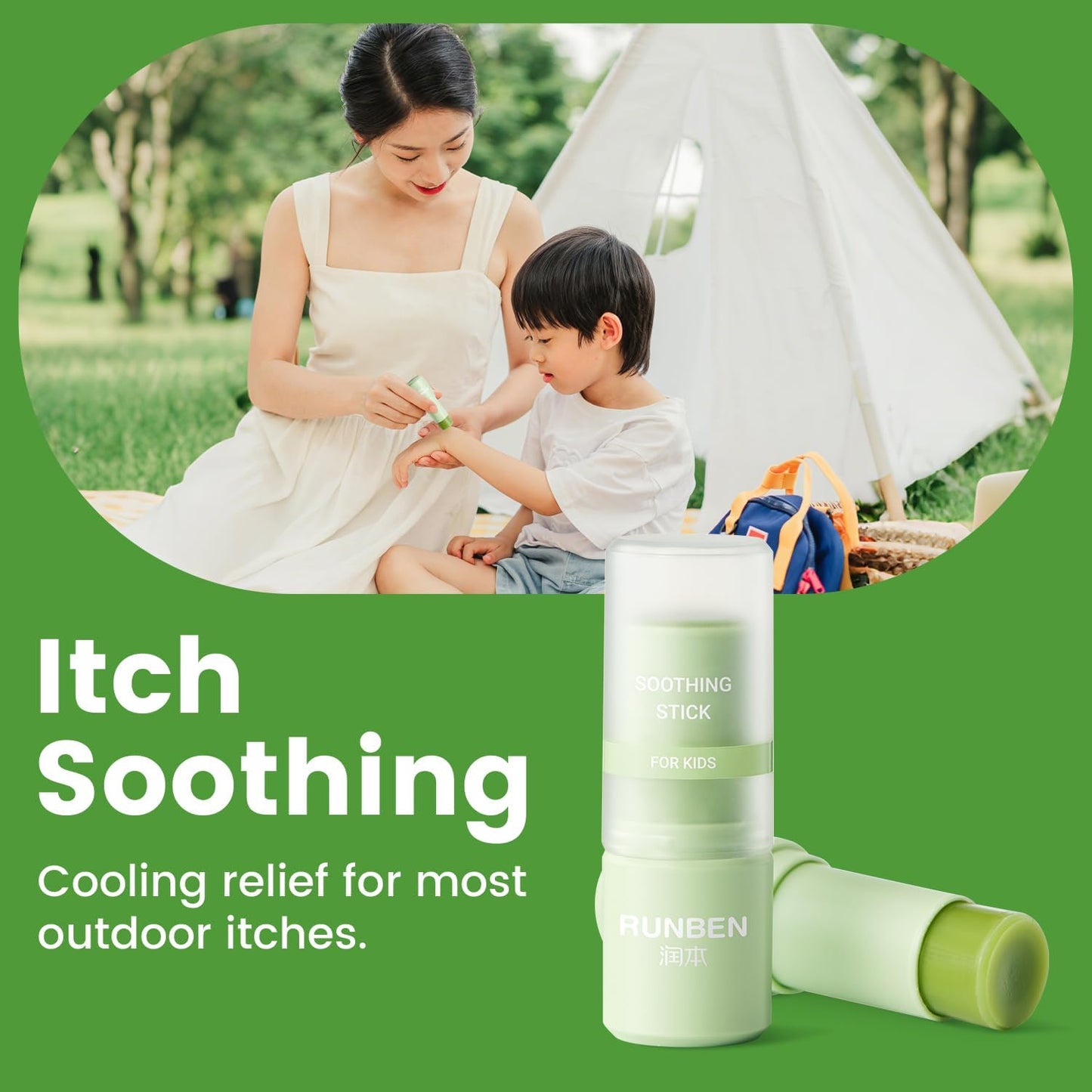 RUNBEN 2Pcs Mosquito Bite Itch Relief Stick, Anti Itch Cream Stick from Bug Bite, Itch Relief for Baby Kids, Summer Camping Essentials, Plant-Based, Travel-Pocket Size