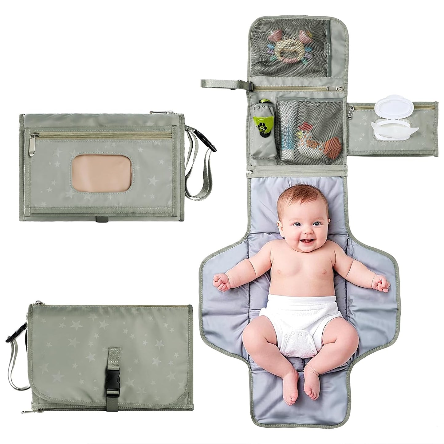 Portable Baby Diaper Changing Pad with Wipe Dispenser and Waste Bag Dispenser Detachable Diaper Changing Travel Bag with Waterproof Changing Mat Well Organized for Changing Kits
