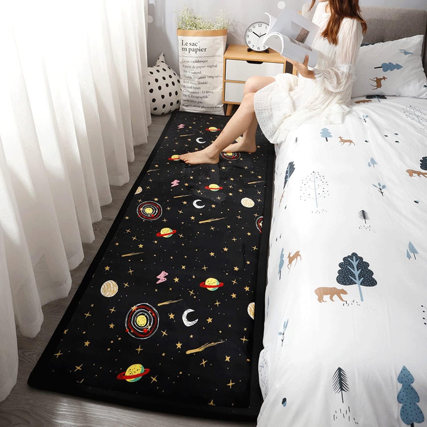 Loartee Coral Velvet Area Rug - 1" Thick Memory Foam Baby Play Mat, Washable Toddler Carpet, Home Decor for Living Room, Nursery, Kids Bedroom, Astral Black, 4'11"x6'7"