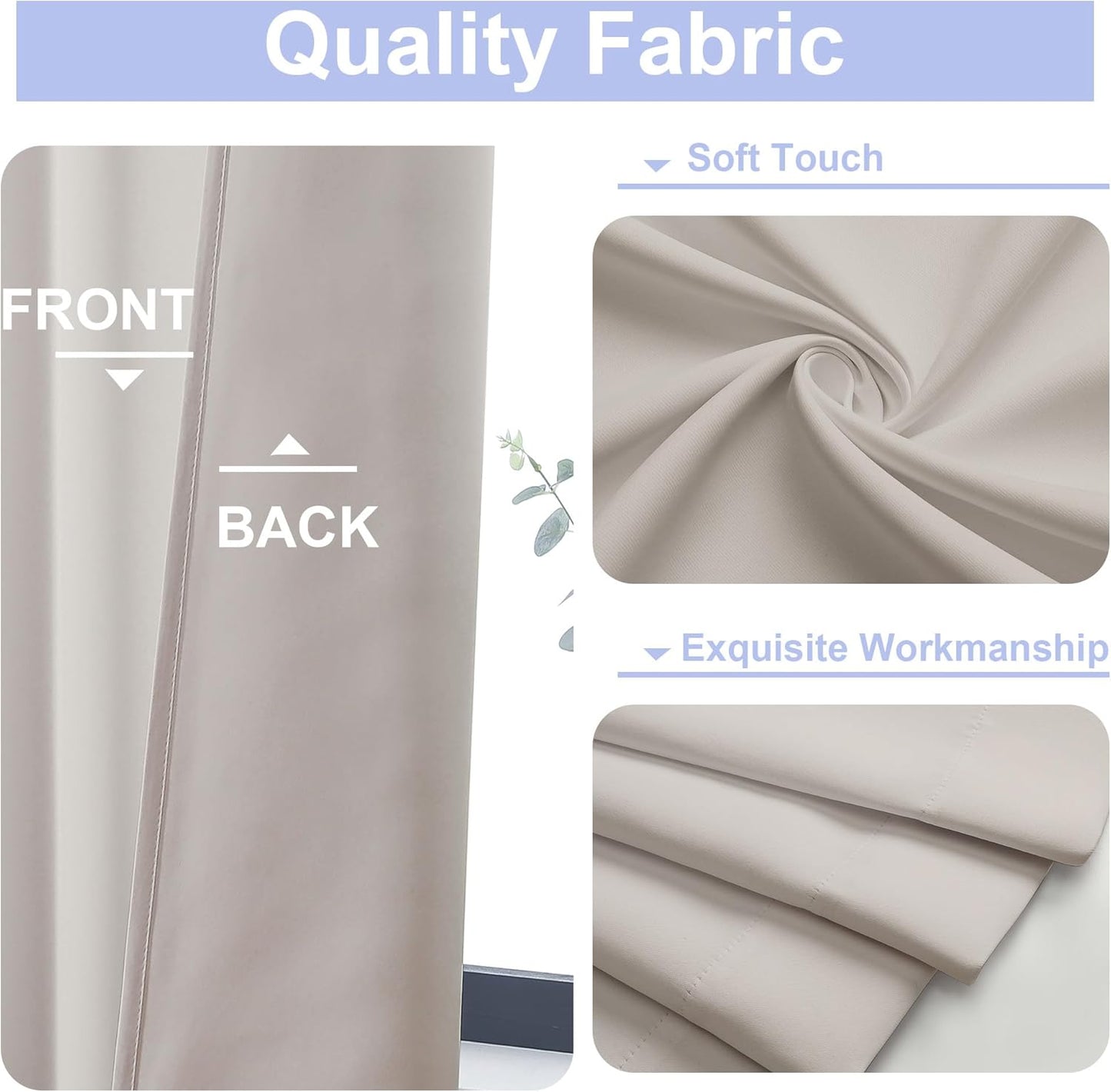 Simplebrand Ava Natural Extra Long 10ft Curtains for Patio 120 Inches Long 2 Panels Set, Room Darkening Solid Thermal Insulated Energy Saving Rod Pocket Window Treatment Curtains Drapes, 50 Wx120 L