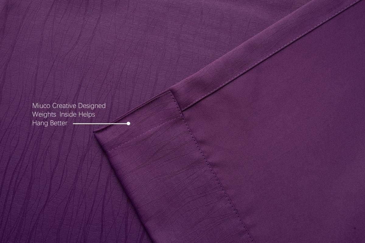 MIUCO Room Darkening Textured Weaved Grommet Blackout Curtains for Bedroom 52x63 Inch Long 2 Panels Purple