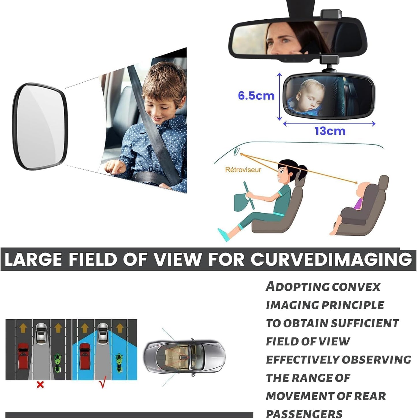 360-Degree Baby Car Mirror for Rear-Facing Seats,Kids Safety Mirrors with Tool-Free Installation,Kids Rear View Mirror BPA-Free Shatterproof & ASTM Certified (Adjustable 14"-22") (1 pack)