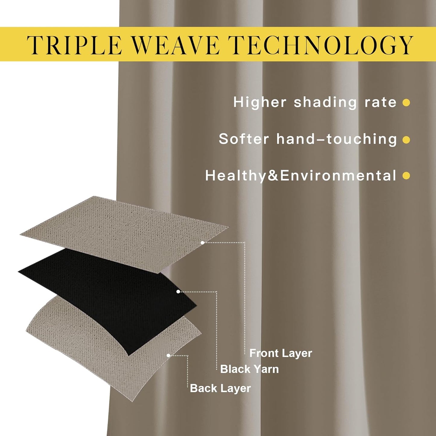 NICETOWN Blackout Taupe Curtains & Drapes 90 inches Long for Bedroom - Noise Reducing Thermal Insulated Grommet Room Darkening Window Treatments for Sliding Glass Door (2 Panels, 66 x 90 Inch)