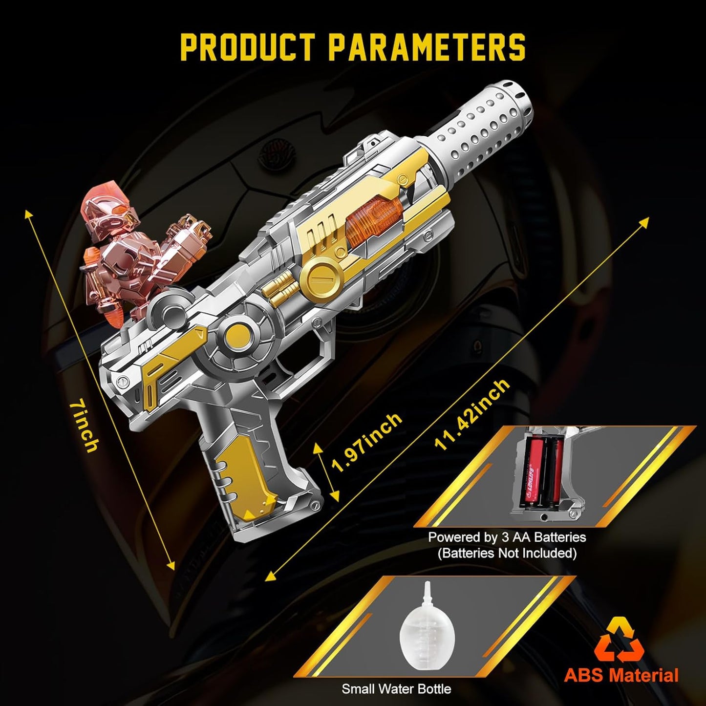 Light Up Toy Gun with Sound Effects & Spray for Ages 3, 4, 5, 6, 7+ Boys - Unique Barrel Telescopic Action - Ideal Halloween Christmas Birthday Gift for Toddlers Kids (Batteries Not Included)